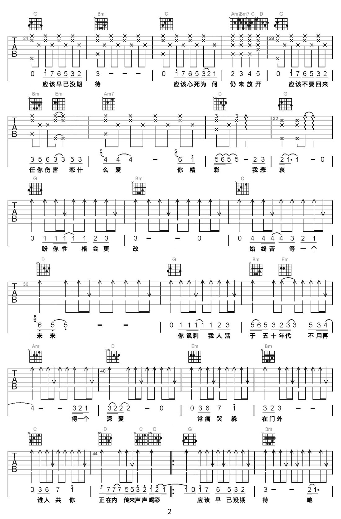 我應該吉他譜_張學友_G調和弦彈唱譜_高清重制版_圖譜2