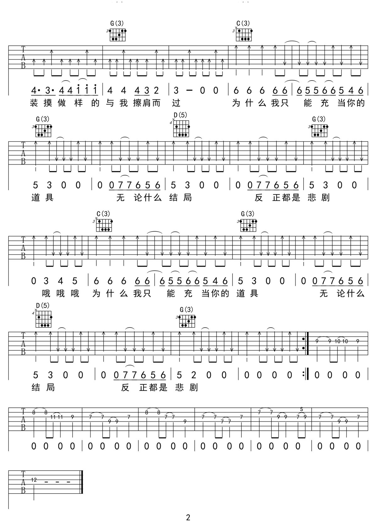 嘿姑娘吉他譜_反光鏡樂隊_G調和弦彈唱譜_完整帶前奏_圖譜2