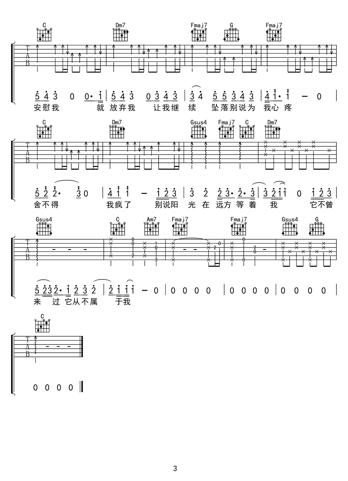 墜落吉他譜_蔡健雅_C調(diào)和弦彈唱譜_高清重制版_圖譜3