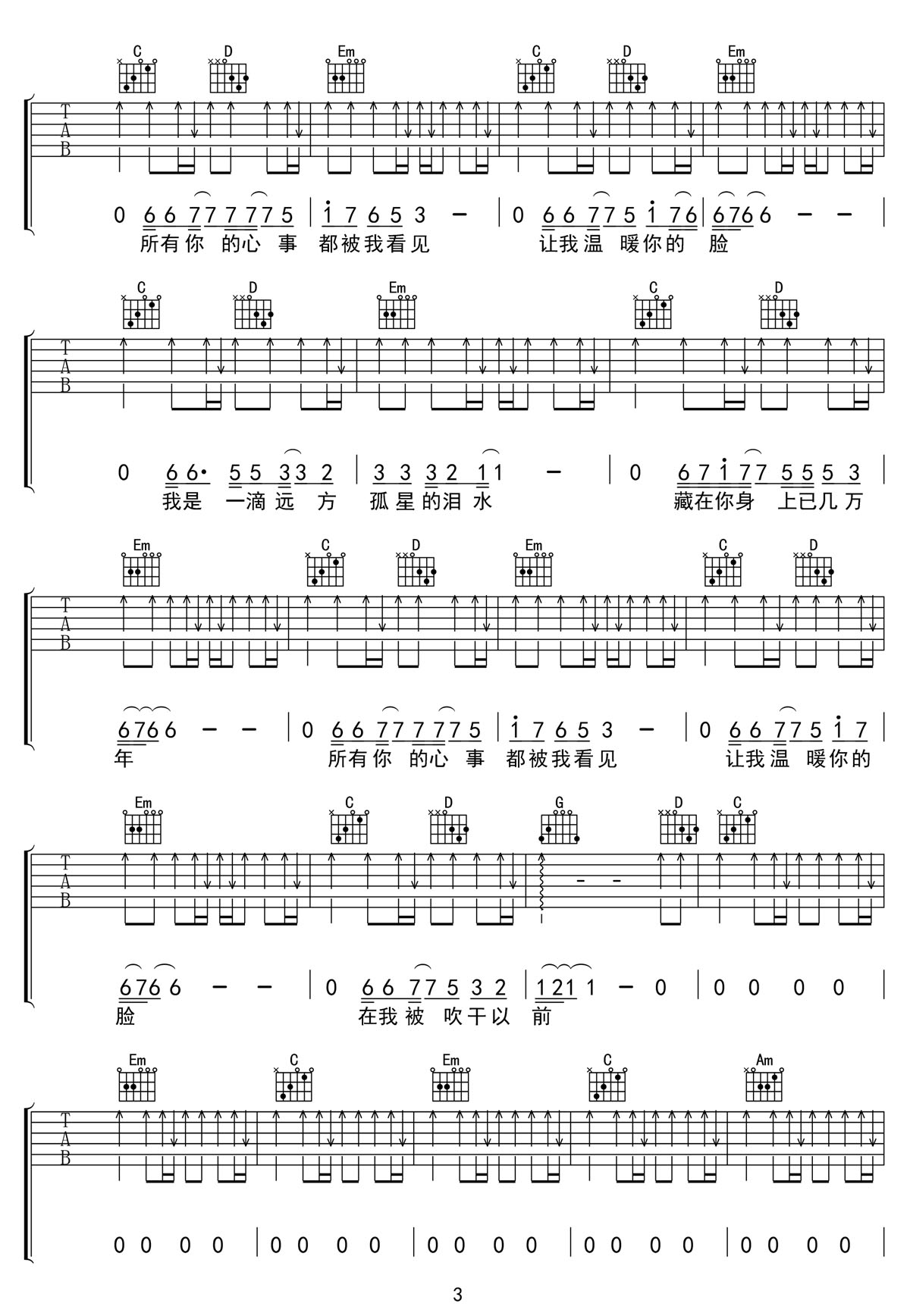 孤星淚吉他譜_劉德華_G調和弦彈唱譜_老歌重制_圖譜3