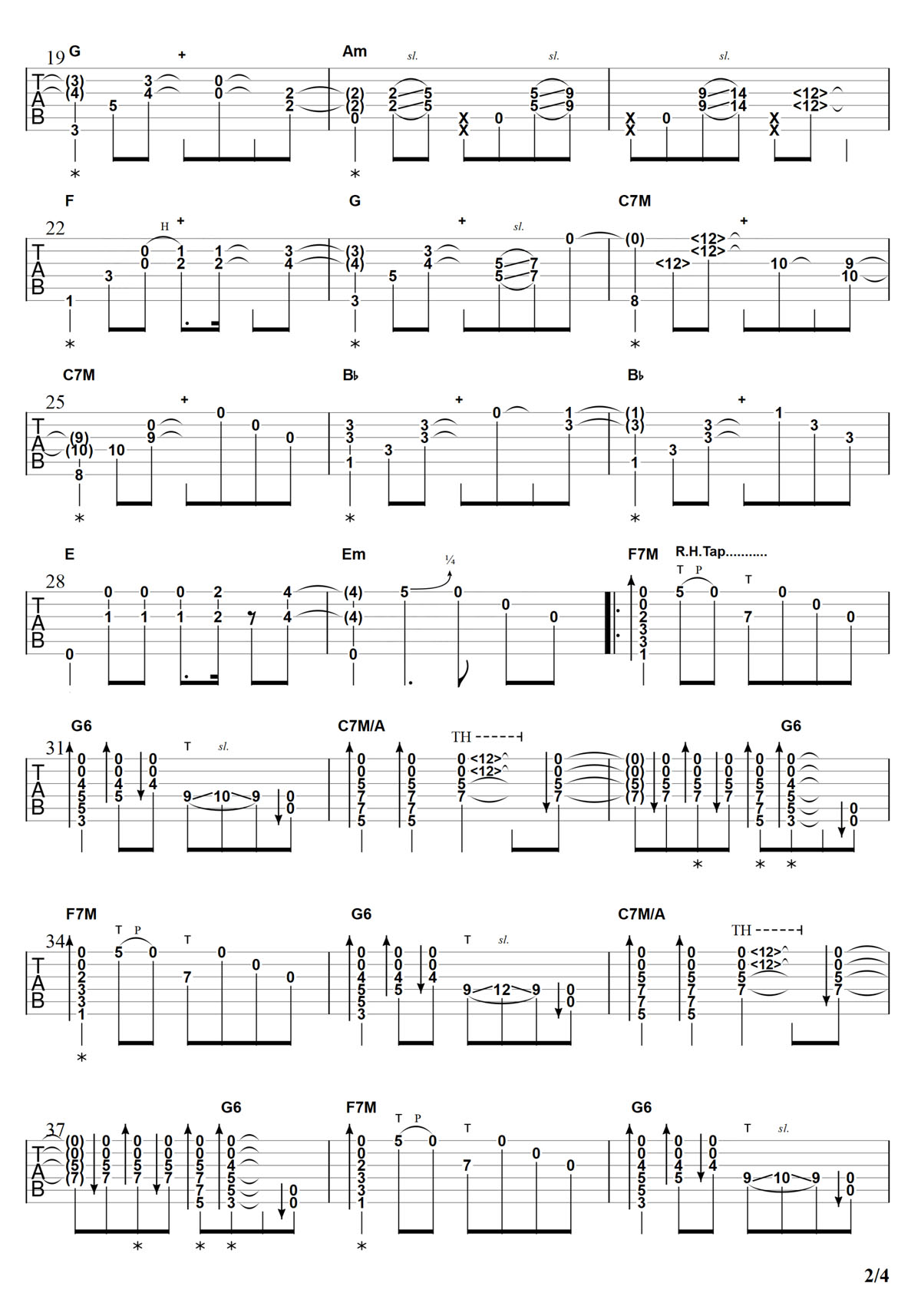 Sunflower(太陽花)吉他譜_孫培博_C調指彈/獨奏譜_原版編配_圖譜2
