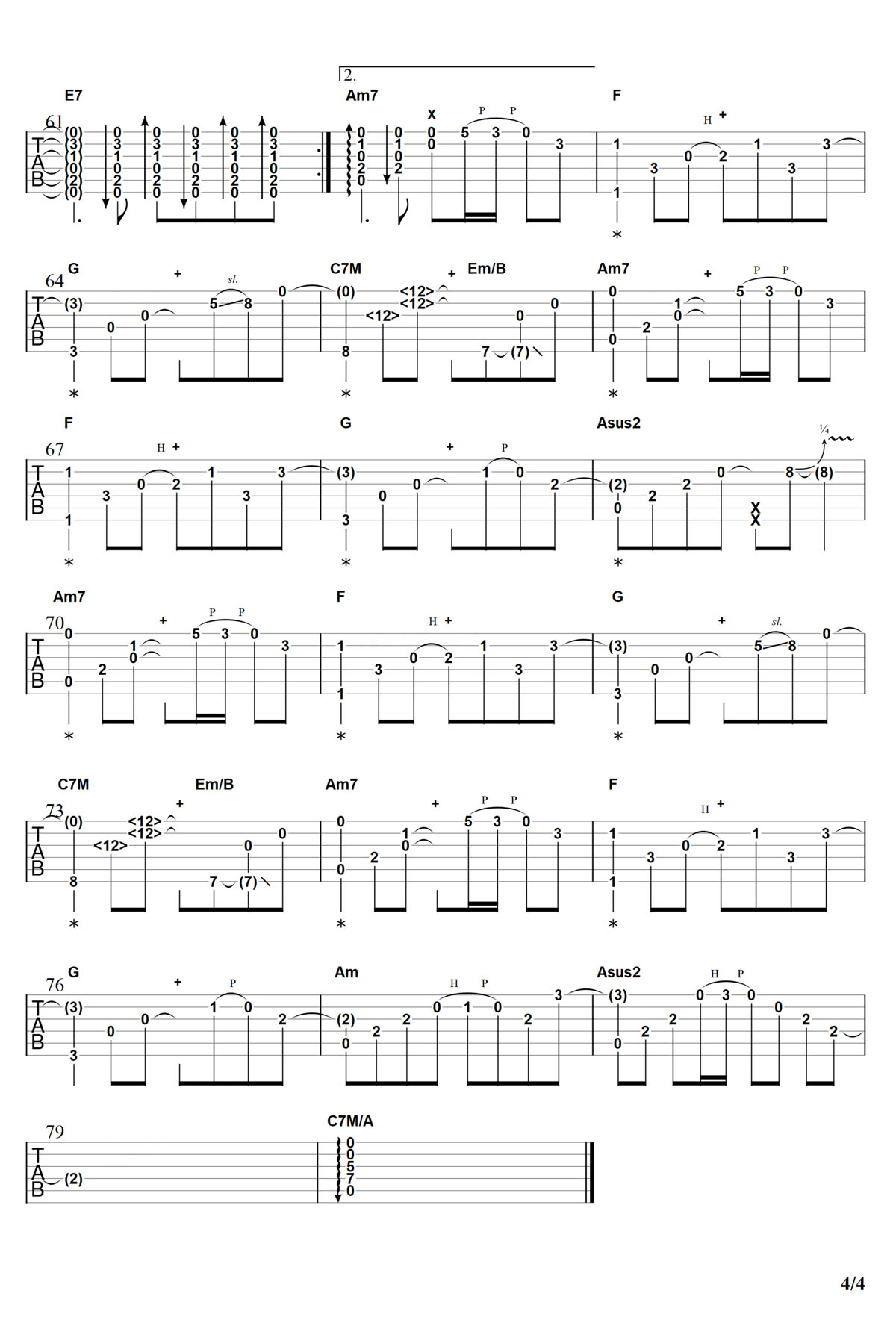 Sunflower(太陽花)吉他譜_孫培博_C調指彈/獨奏譜_原版編配_圖譜4