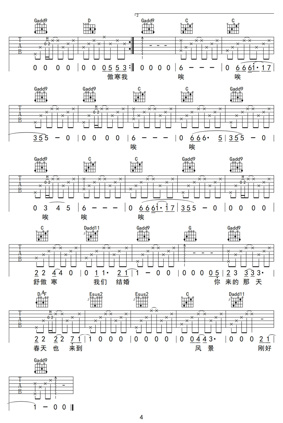 傲寒吉他譜_馬頔_G調(diào)和弦彈唱譜_原版編配_圖譜4