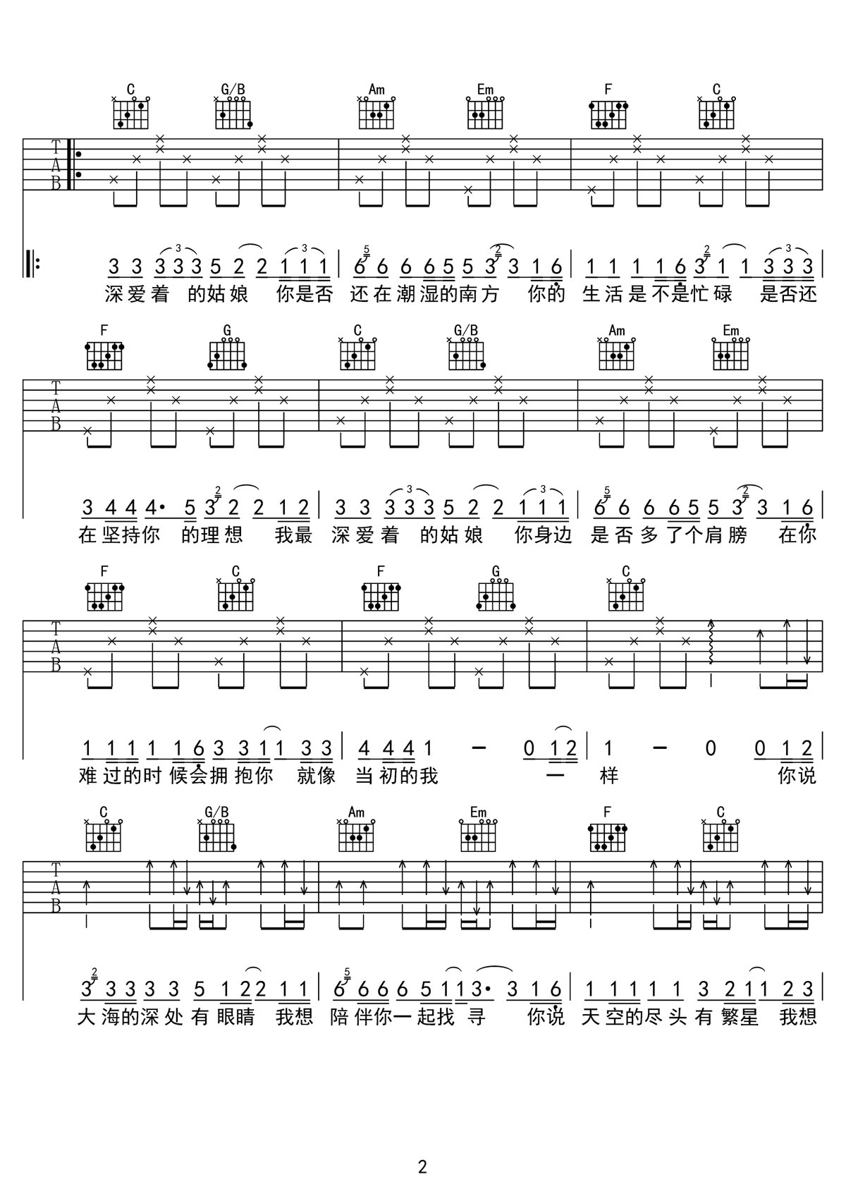 你是我曾經的理想_吉他譜_焦靖峰_C調和弦彈唱譜_原版改編帶前奏_圖譜2