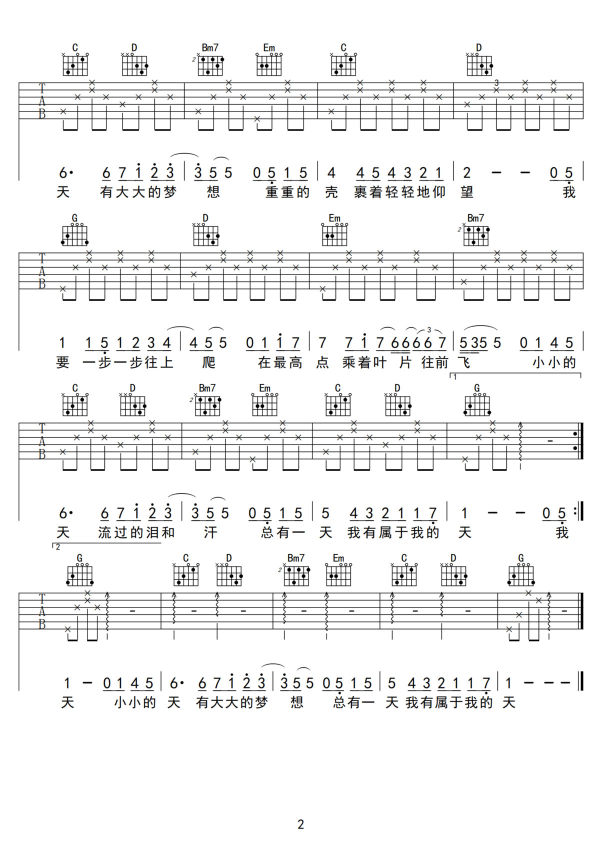 蝸牛吉他譜_周杰倫_G調和弦彈唱譜_原版帶前奏_圖譜2