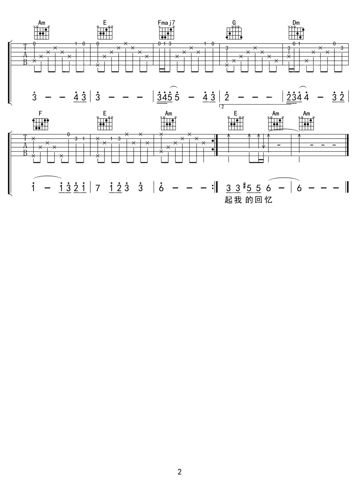小雨中的回憶吉他譜_劉文正_C調(diào)和弦彈唱譜_老歌重制_圖譜2