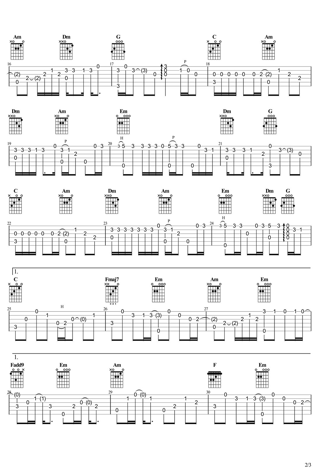 我可以抱你嗎吉他譜_張惠妹_C調指彈/獨奏譜_原版改編_圖譜2