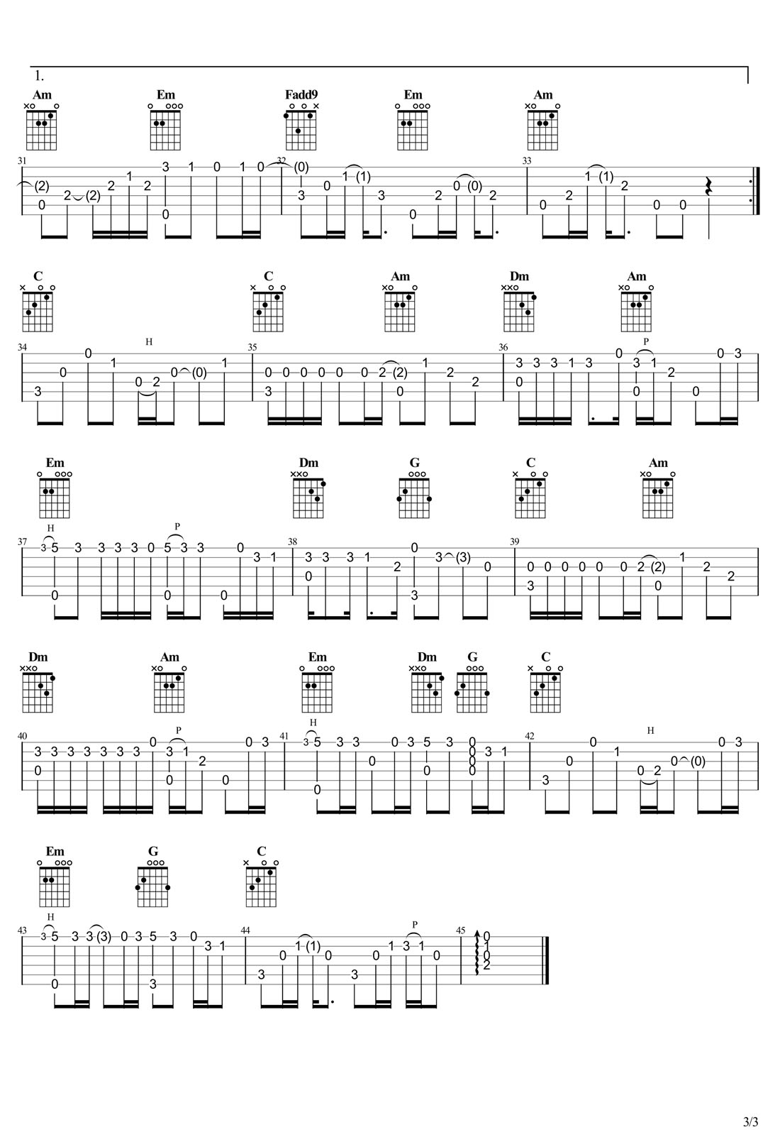 我可以抱你嗎吉他譜_張惠妹_C調指彈/獨奏譜_原版改編_圖譜3