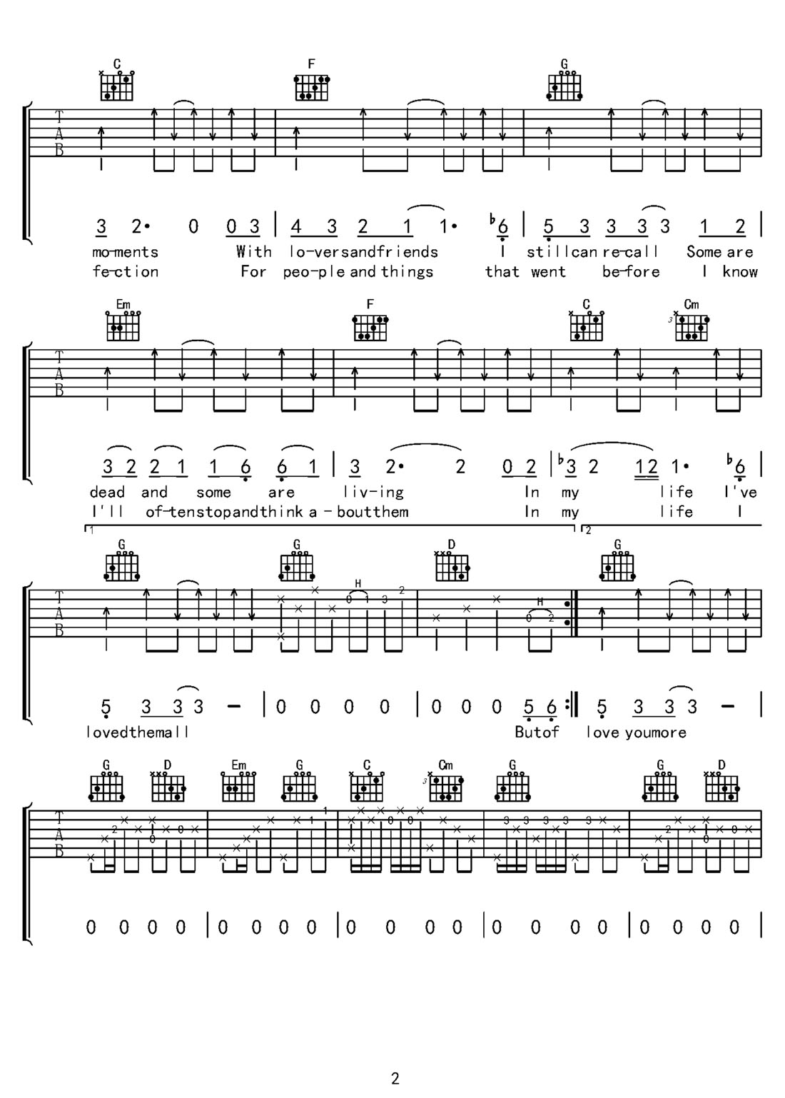 In My Life吉他譜_The Beatles_G調和弦彈唱譜_高清完整版_圖譜2