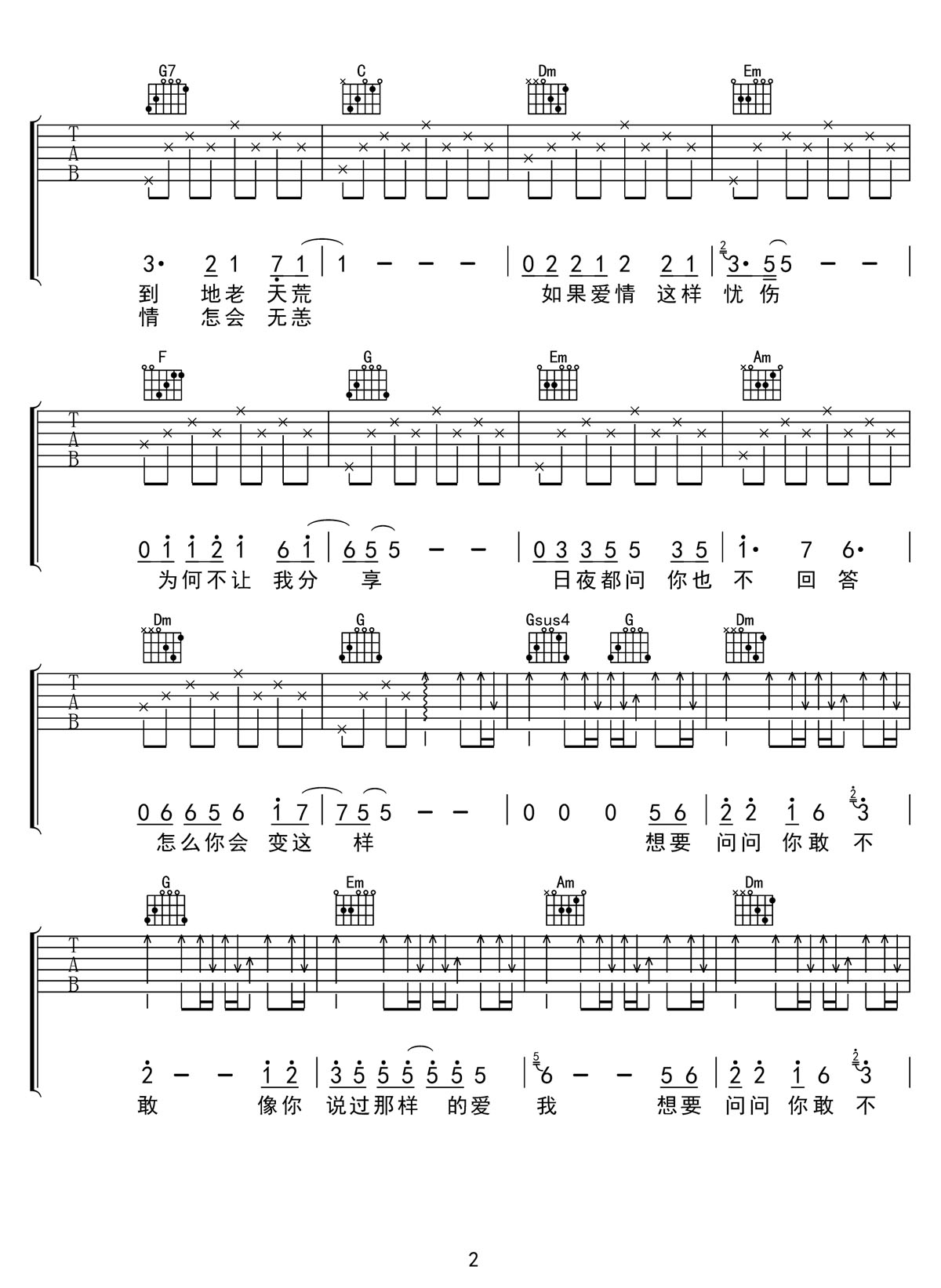 為愛癡狂吉他譜_劉若英_C調和弦彈唱譜_高清簡易版_圖譜2