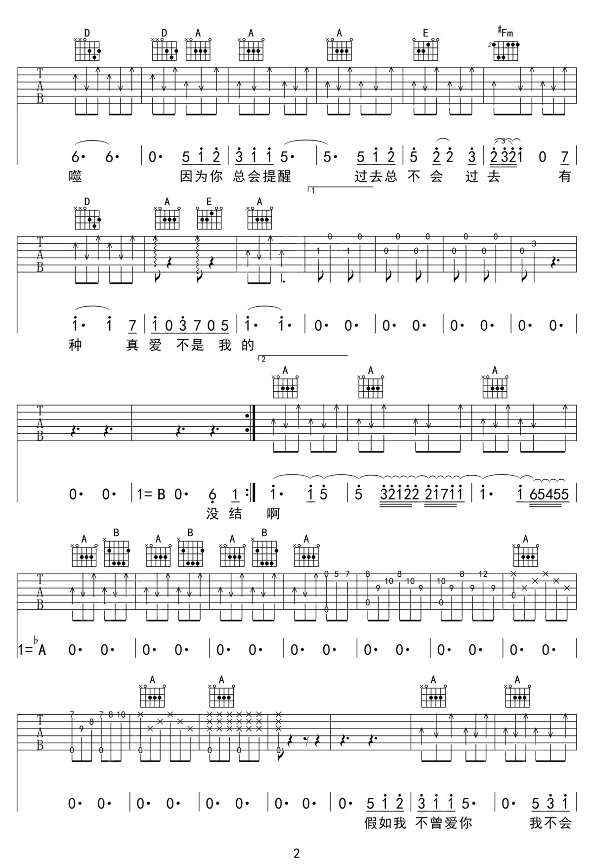 愛吉他譜_莫文蔚_C調(diào)和弦彈唱譜_高清重制版_圖譜2