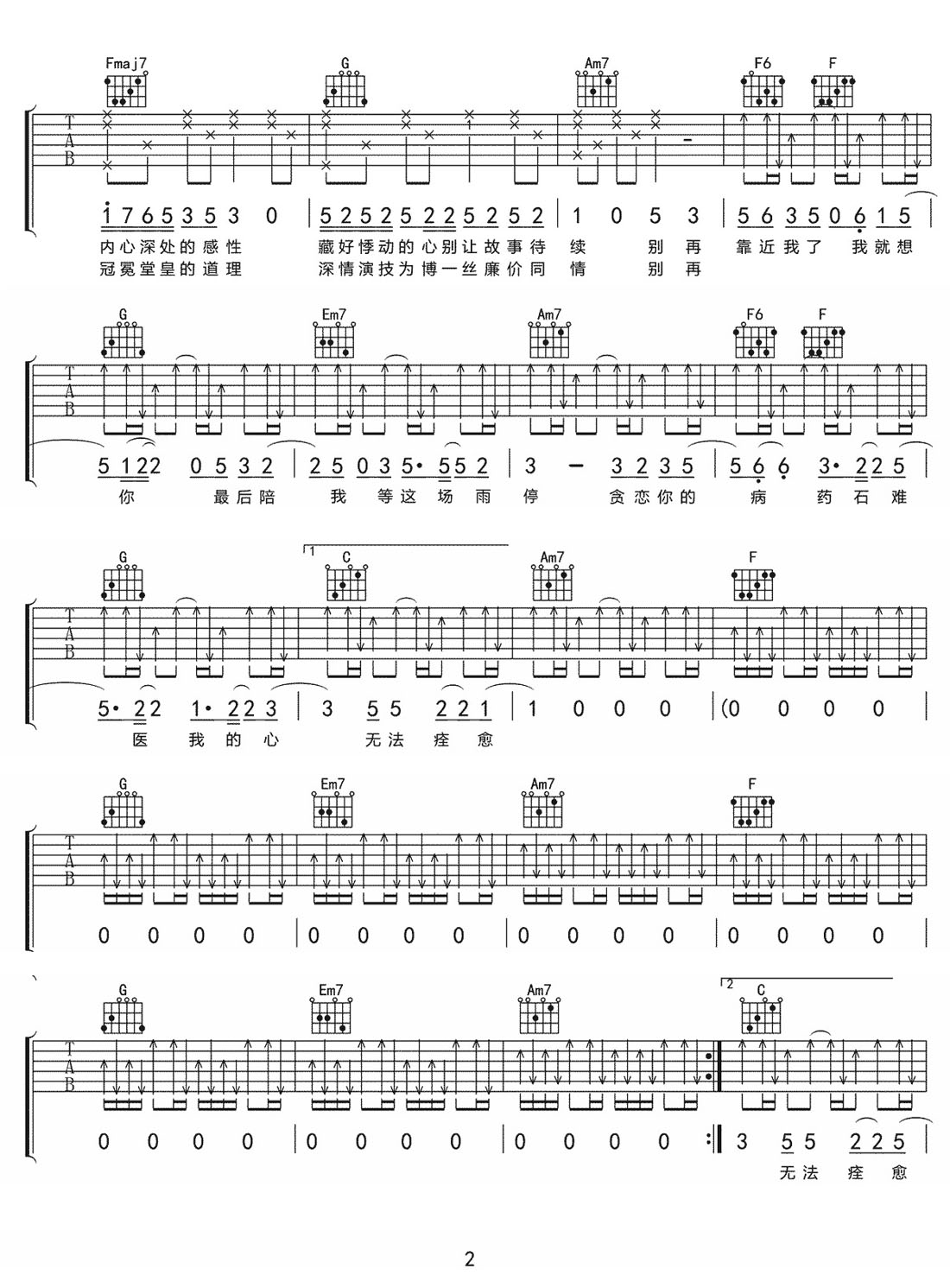 別再靠近我了吉他譜_陳雪凝_C調和弦彈唱譜_簡單版_圖譜2