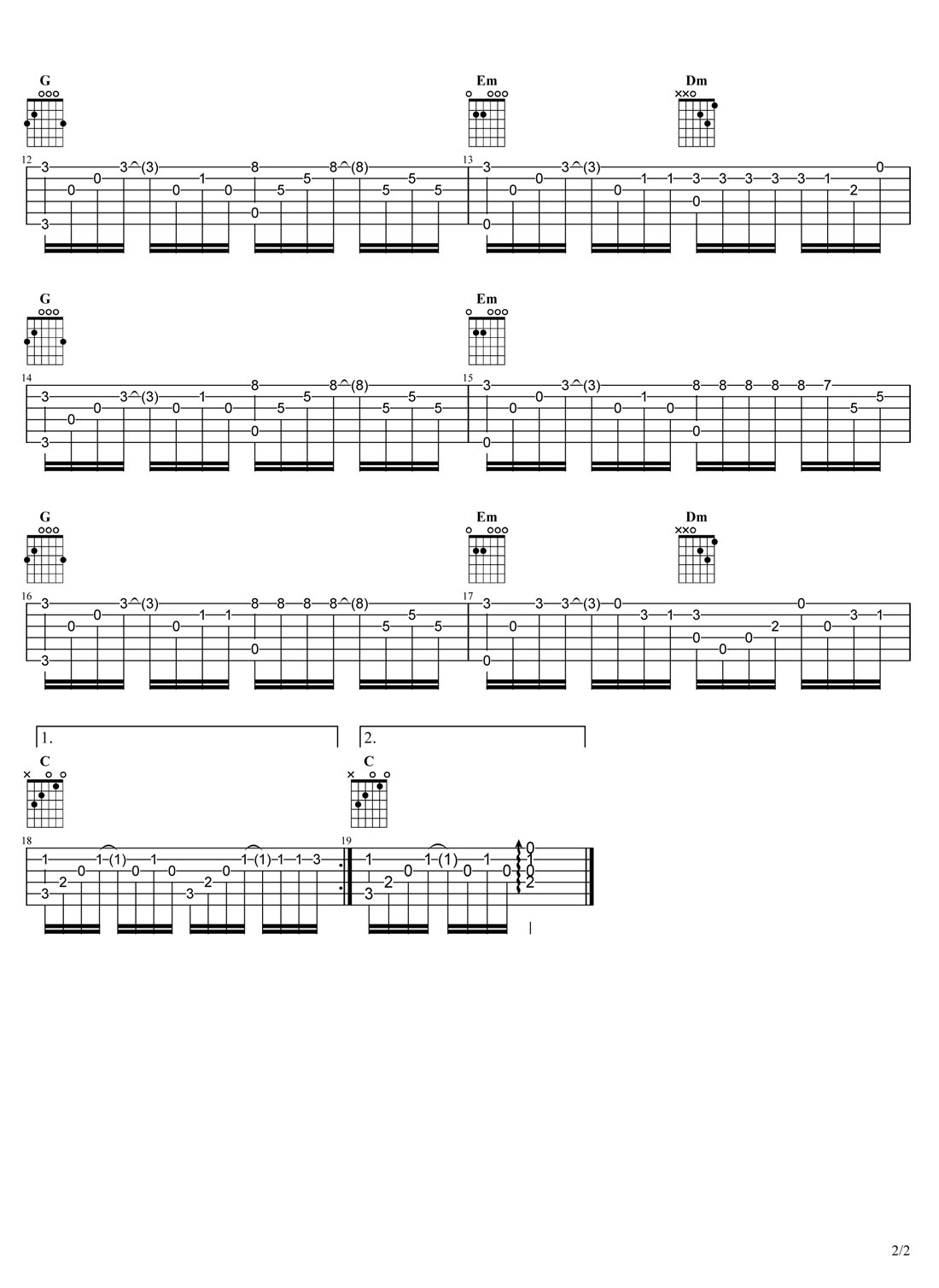 愛的代價(jià)吉他譜_李宗盛_C調(diào)指彈/獨(dú)奏譜_簡單版_圖譜2