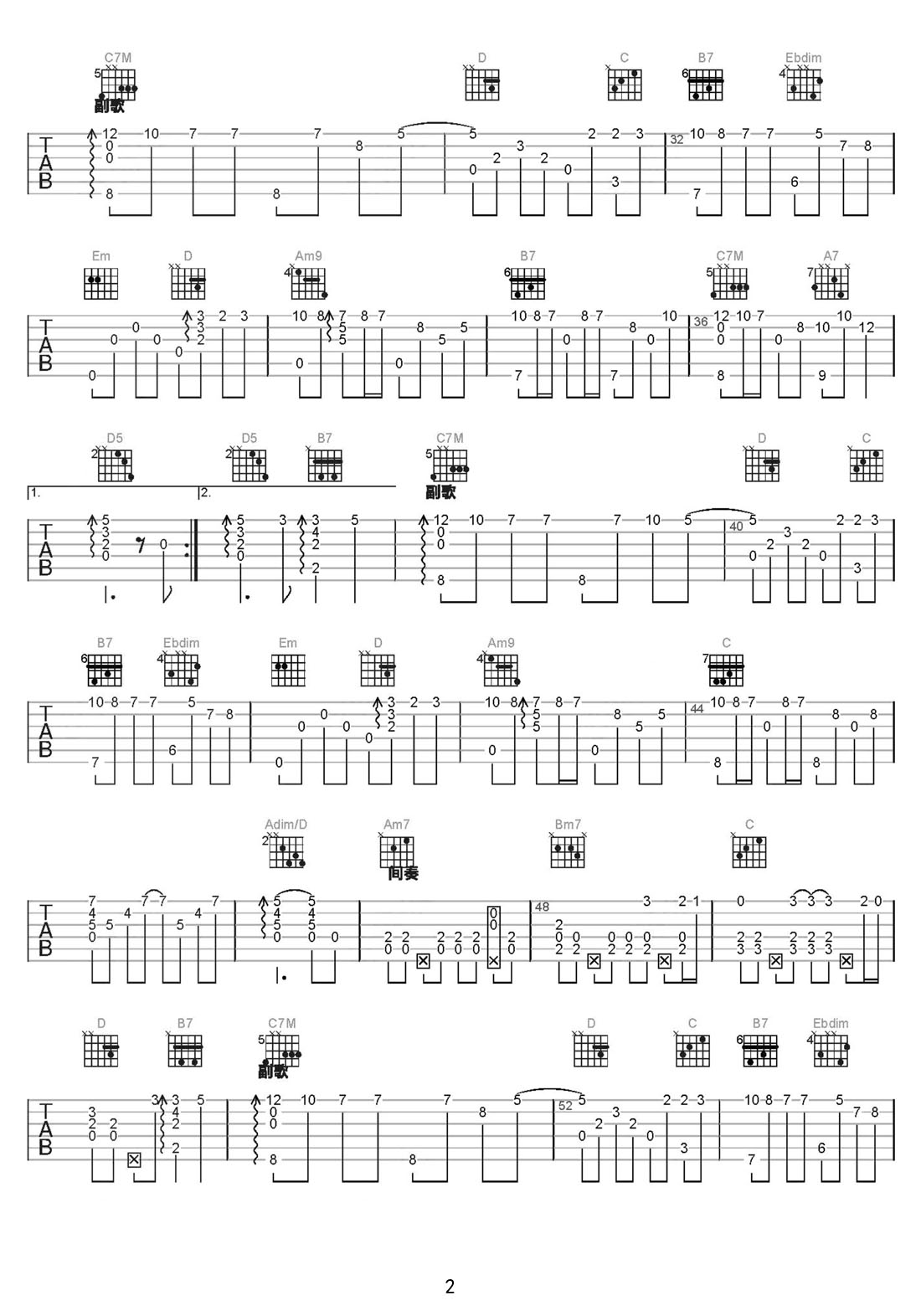 后來的我們吉他譜_五月天_G調指彈/獨奏譜_新改編_圖譜2