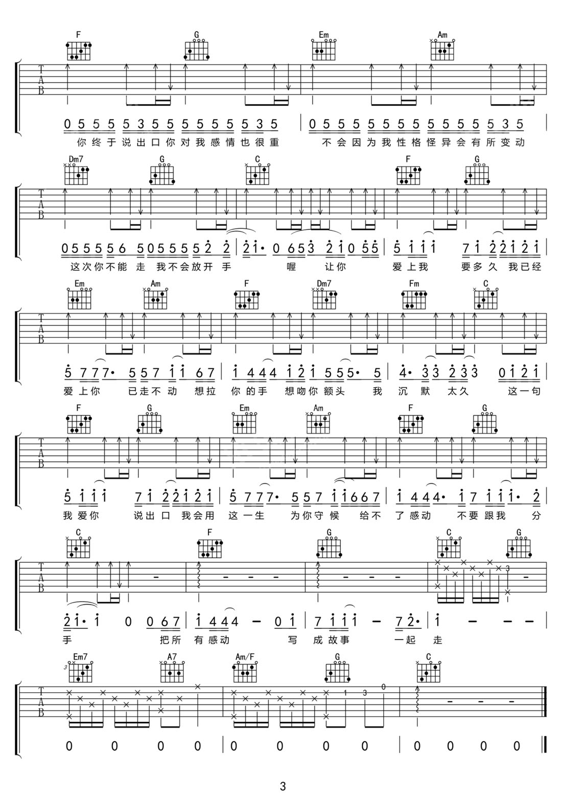 疑心病吉他譜_任然_C調和弦彈唱譜_完整帶前奏_圖譜3