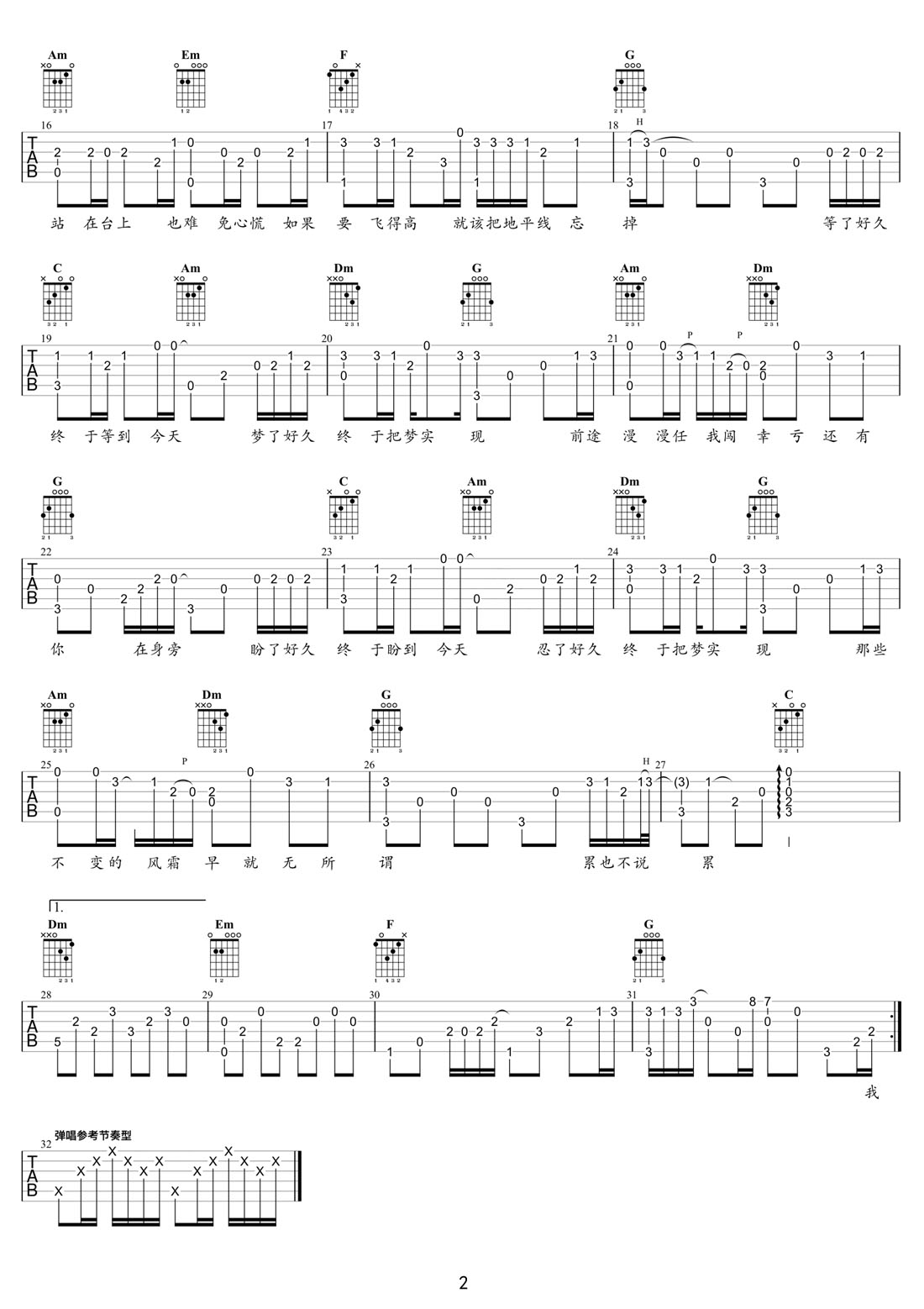 今天吉他譜_劉德華_C調指彈/獨奏譜_原版改編_圖譜2