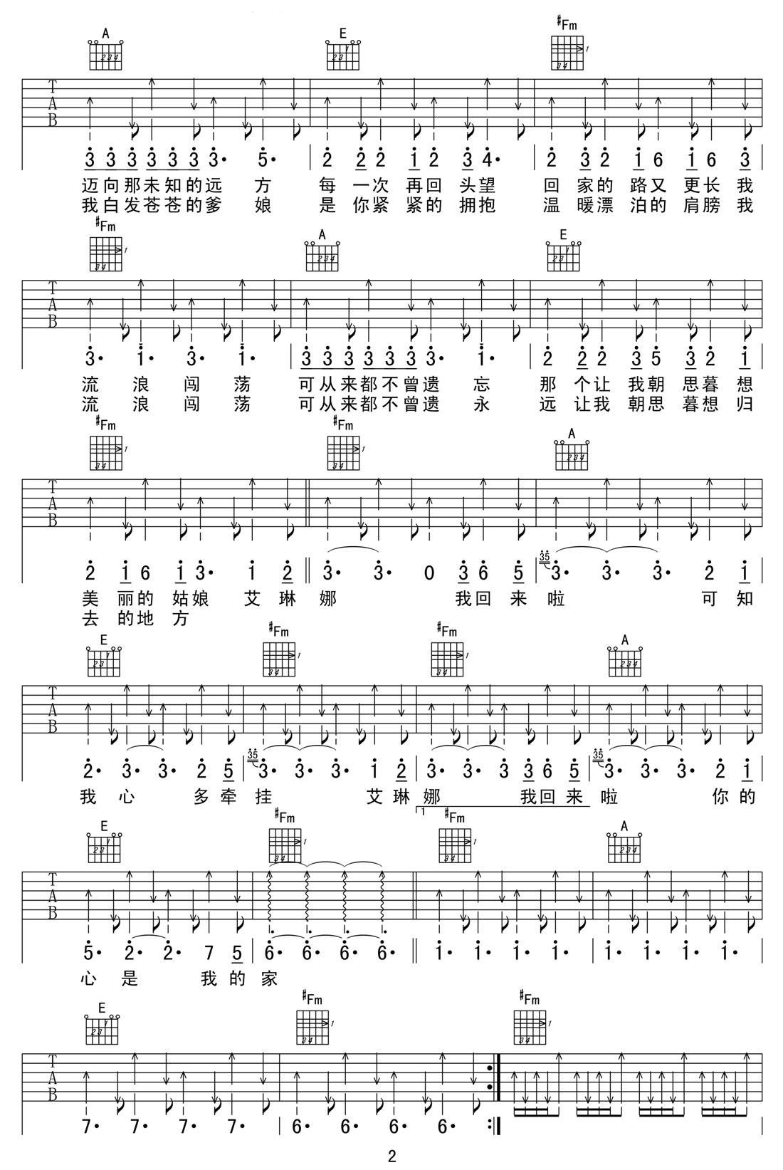 艾琳娜吉他譜_動力火車_A調和弦彈唱譜_高清重制版_圖譜2