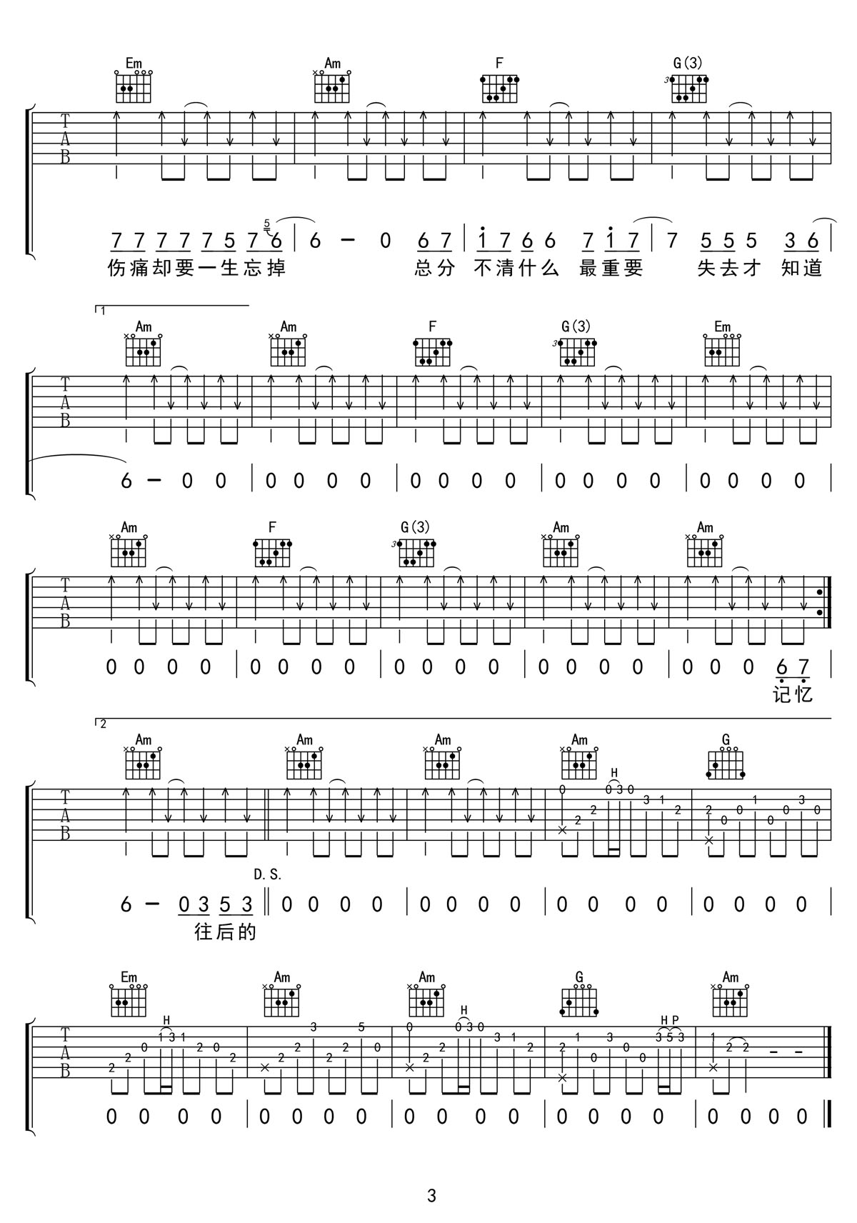 余生各自安好吉他譜_黃靜美_C調和弦彈唱譜_高清帶前奏_圖譜3