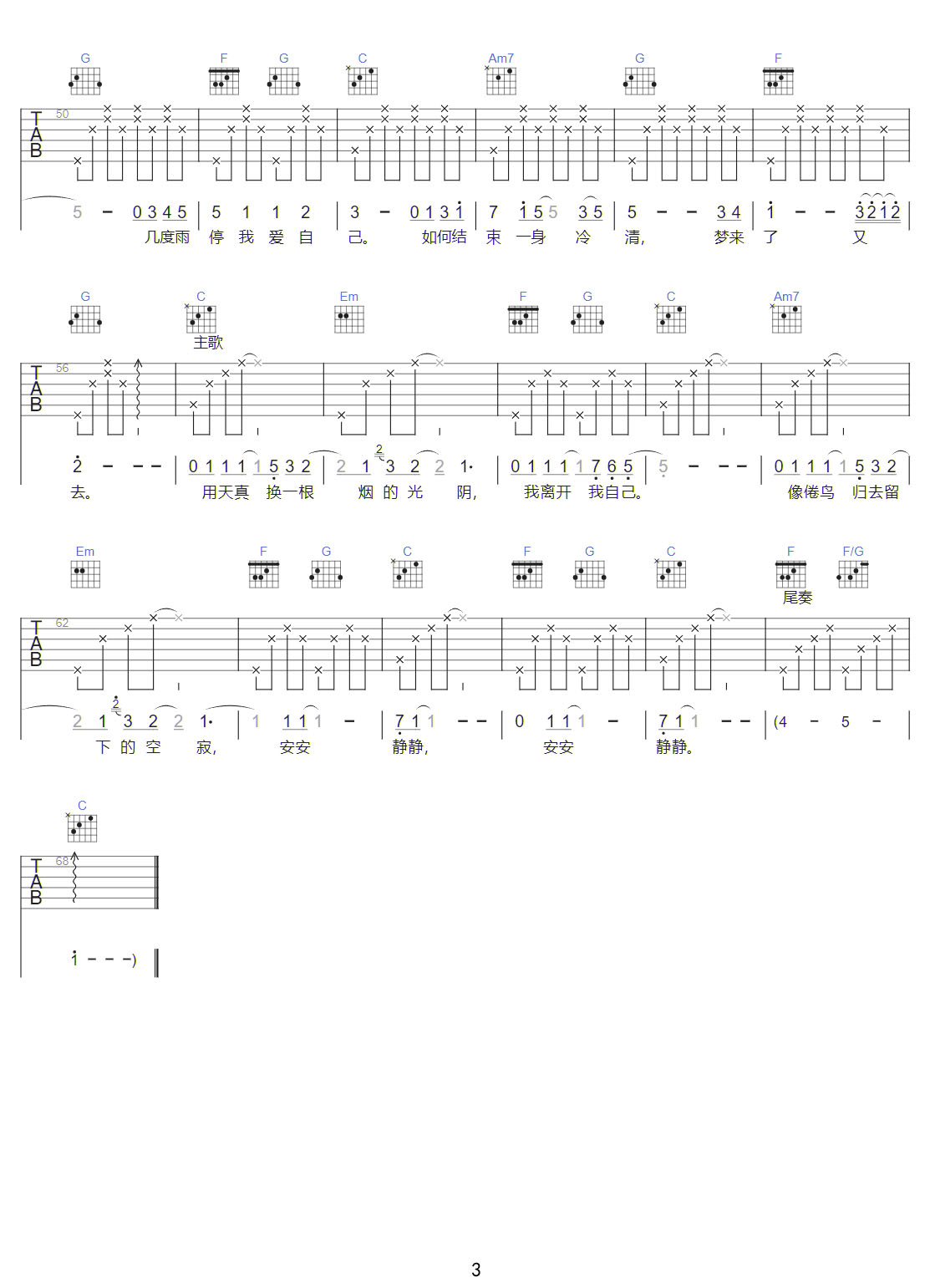我離開我自己吉他譜_楊乃文_C調和弦彈唱譜_高清重制版_圖譜3