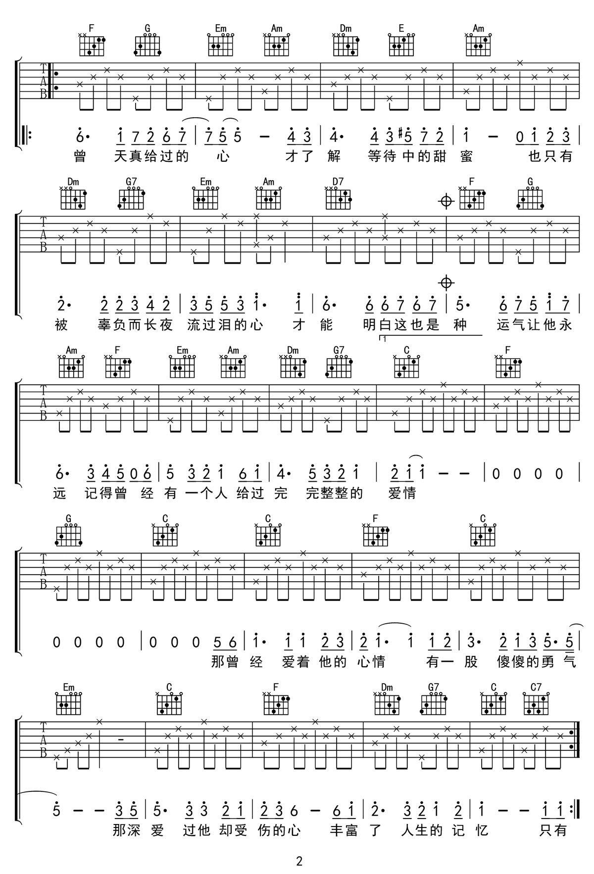 美麗心情吉他譜_本多RuRu_C調和弦彈唱譜_高清原版_圖譜2