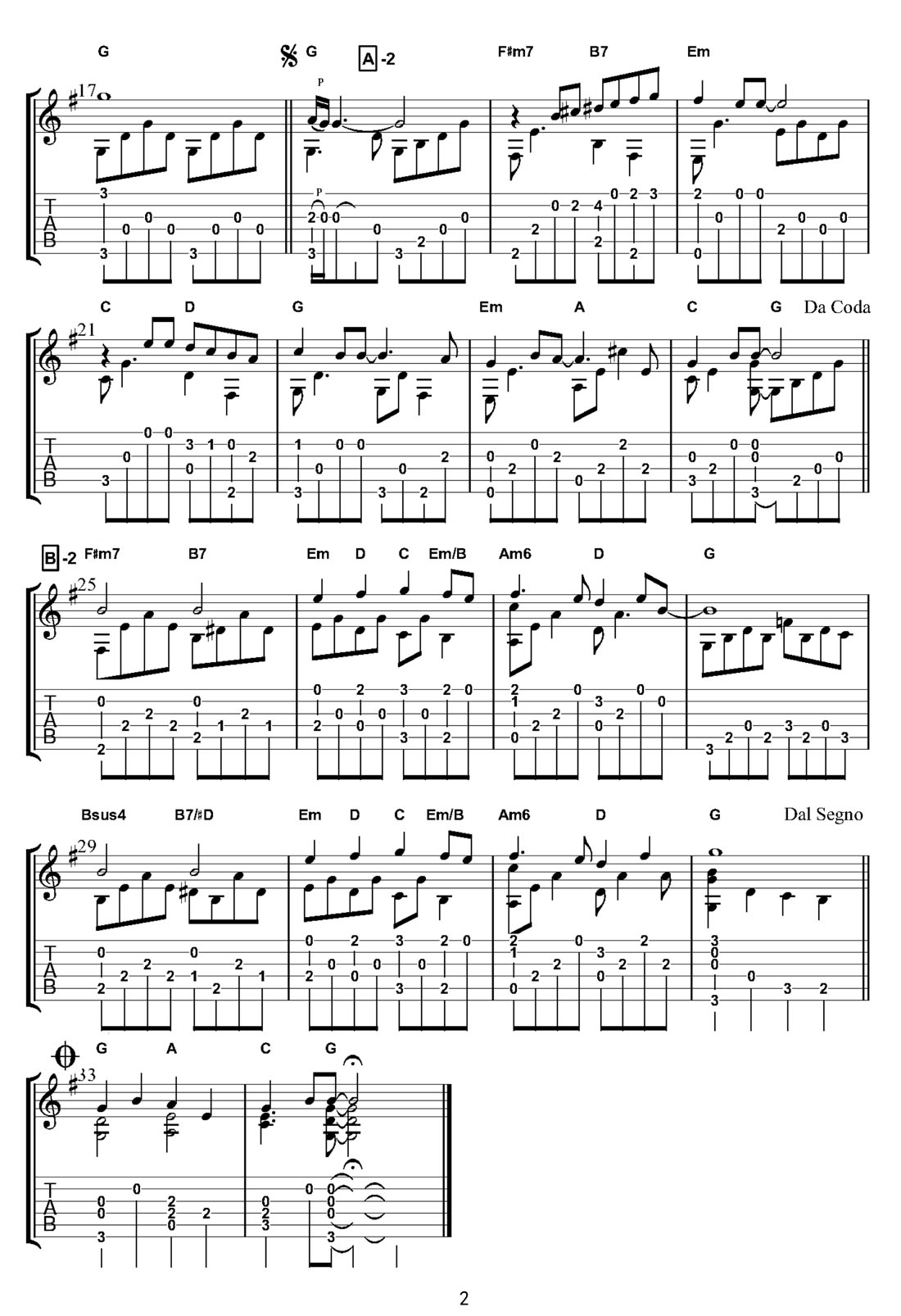 Yesterday(昨日)吉他譜_The Beatles_G調指彈/獨奏譜_原版改編_圖譜2