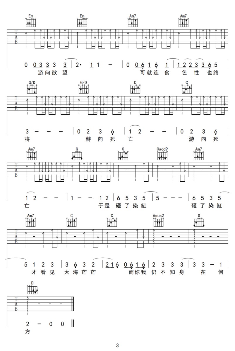 缸吉他譜_草東沒有派對_G調和弦彈唱譜_高清掃弦版_圖譜3