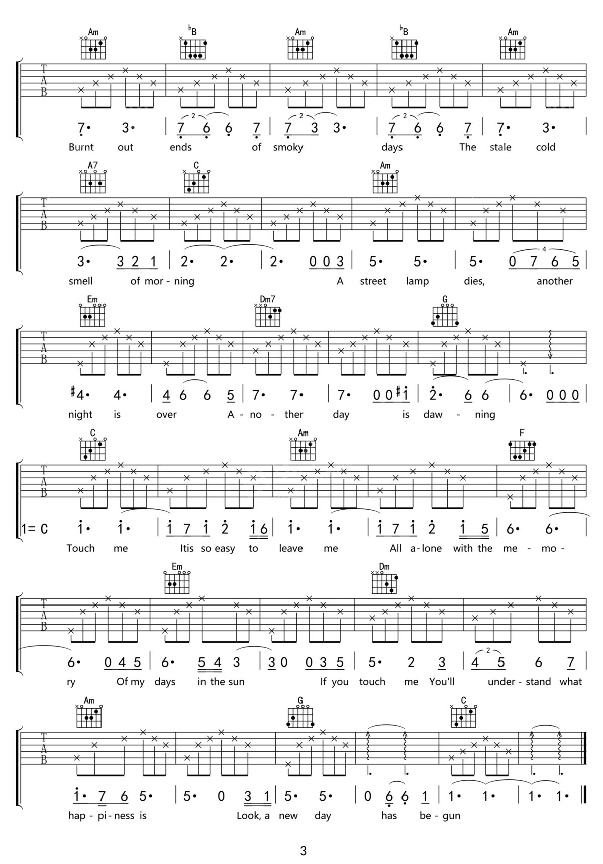 Memory(魔力紅)吉他譜_周深_A調和弦彈唱譜_原版改編_圖譜3