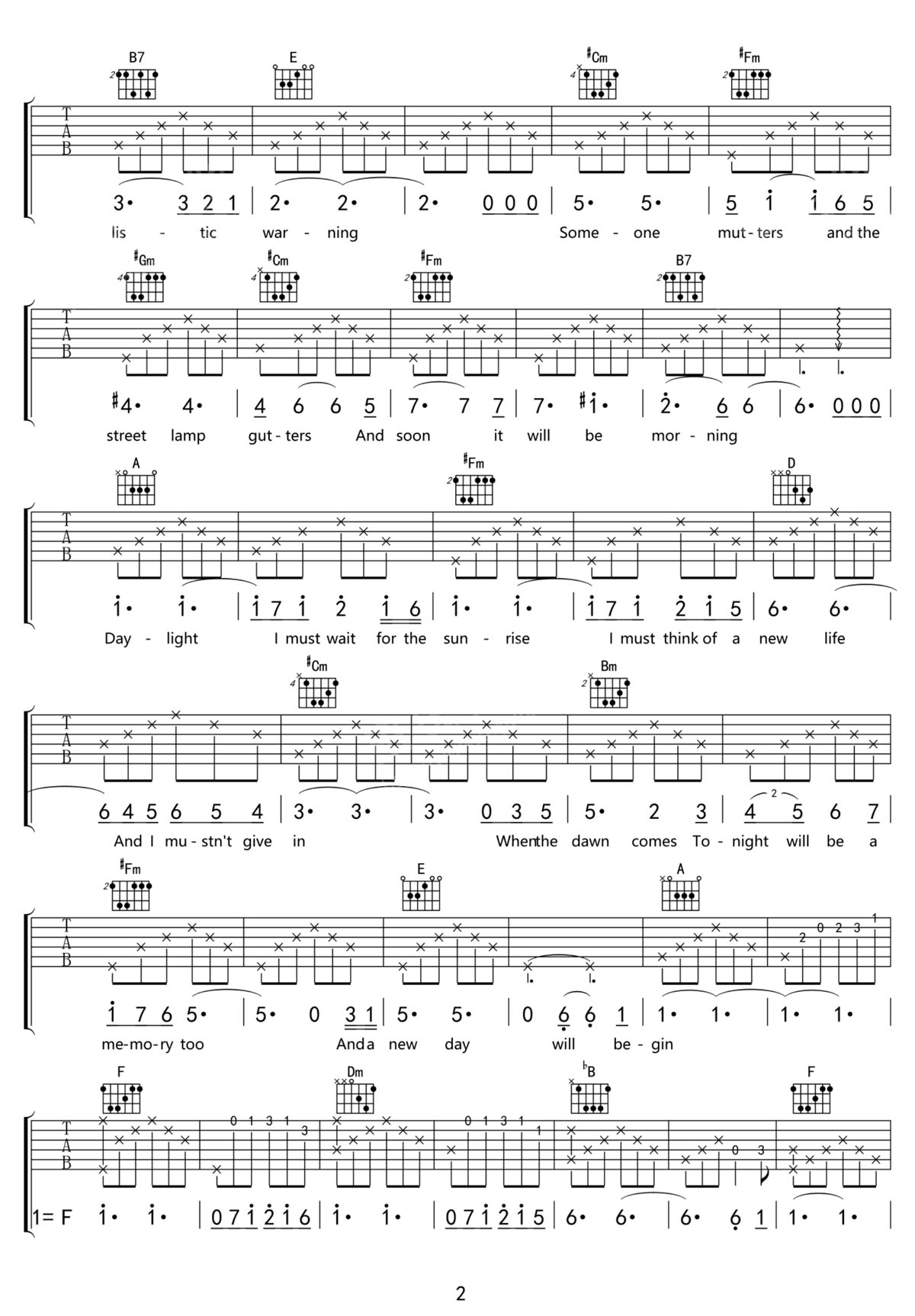 Memory(魔力紅)吉他譜_周深_A調和弦彈唱譜_原版改編_圖譜2