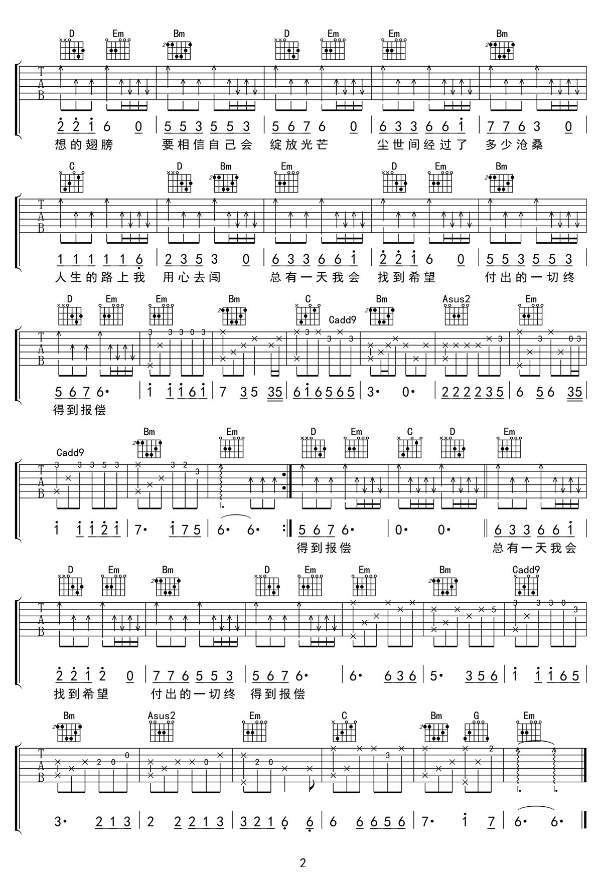 風(fēng)雨人生路吉他譜_暴林_G調(diào)和弦彈唱譜_完整帶前奏_圖譜2