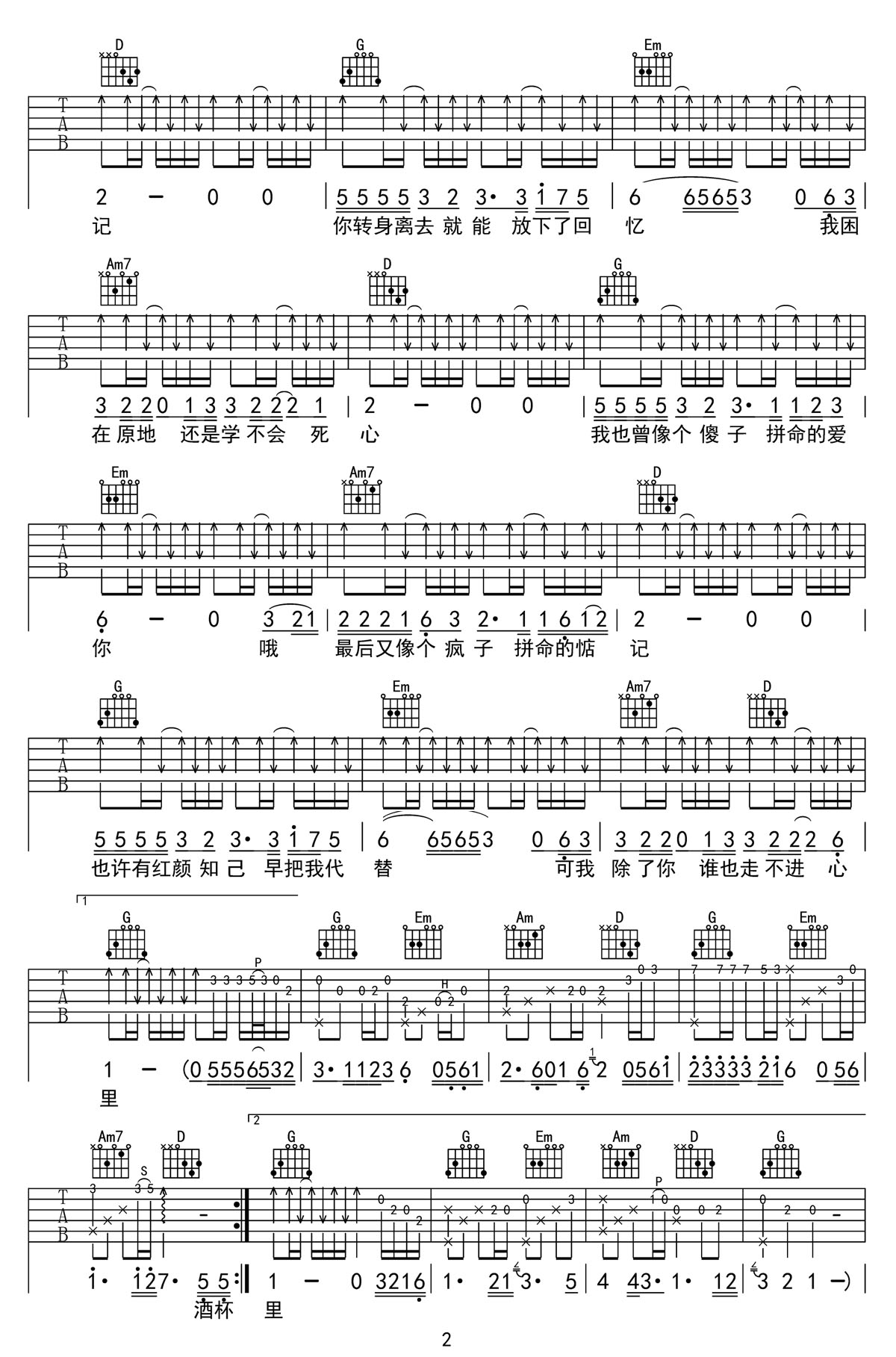 我曾像傻子一樣愛你吉他譜_老板_G調和弦彈唱譜_完美帶前奏_圖譜2