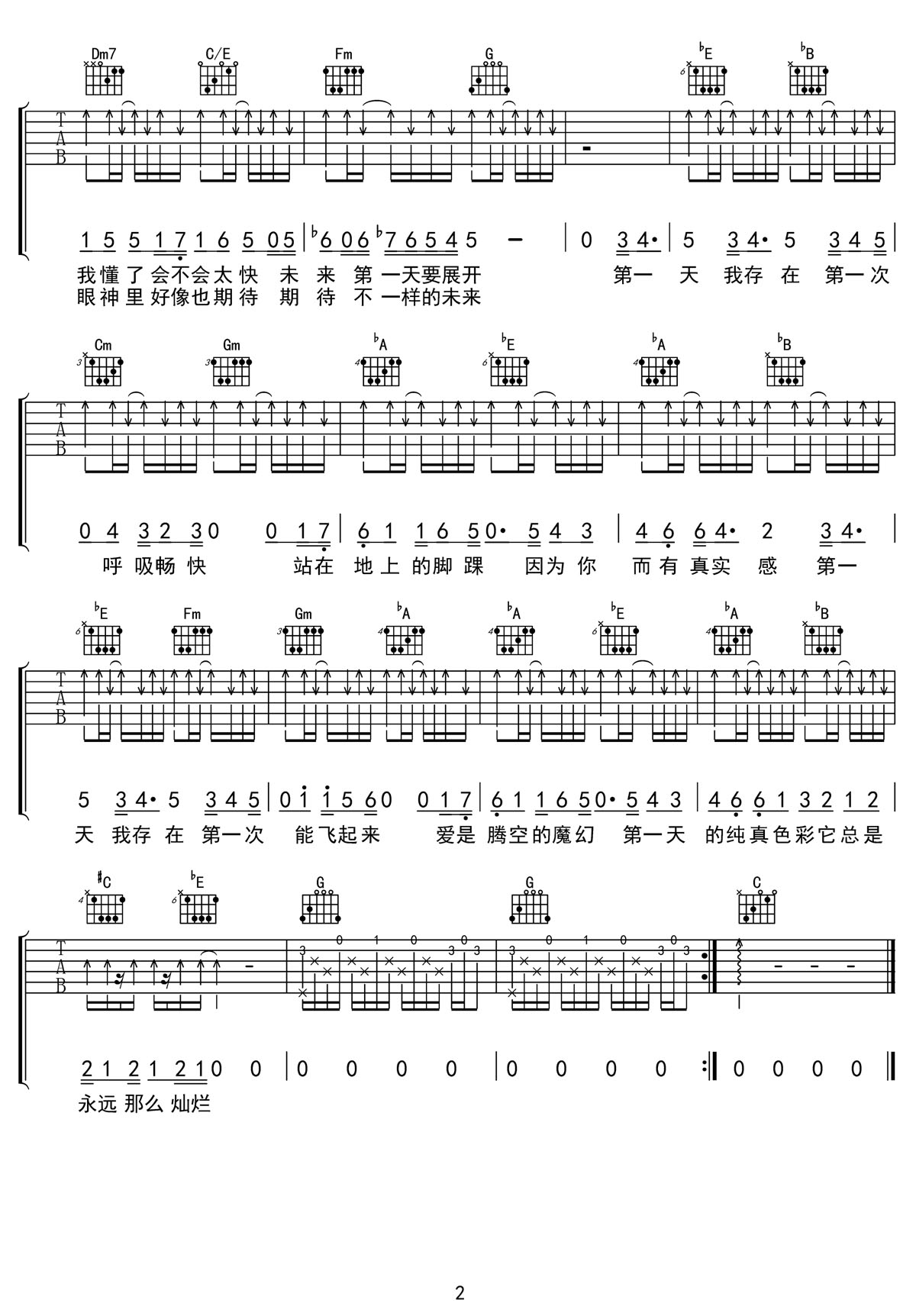 第一天吉他譜_五月天_G調(diào)和弦彈唱譜_帶前奏_圖譜2