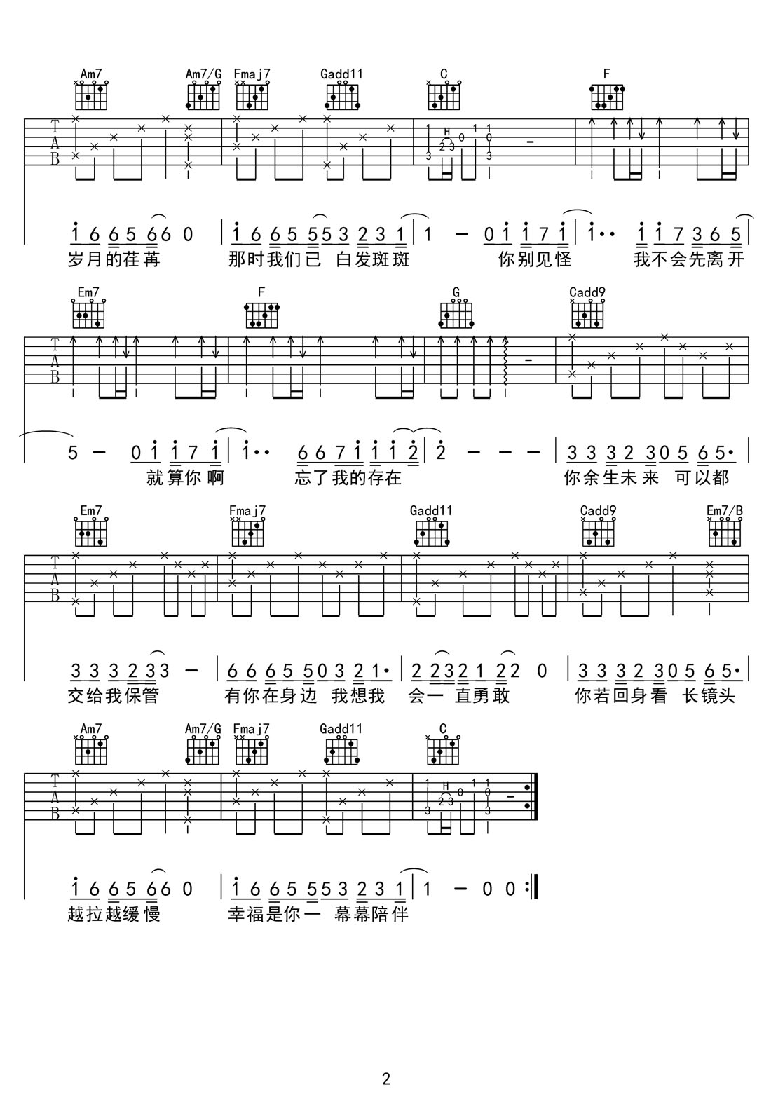 人生路漫漫吉他譜_白小白_C調和弦彈唱譜_完整帶前奏_圖譜2