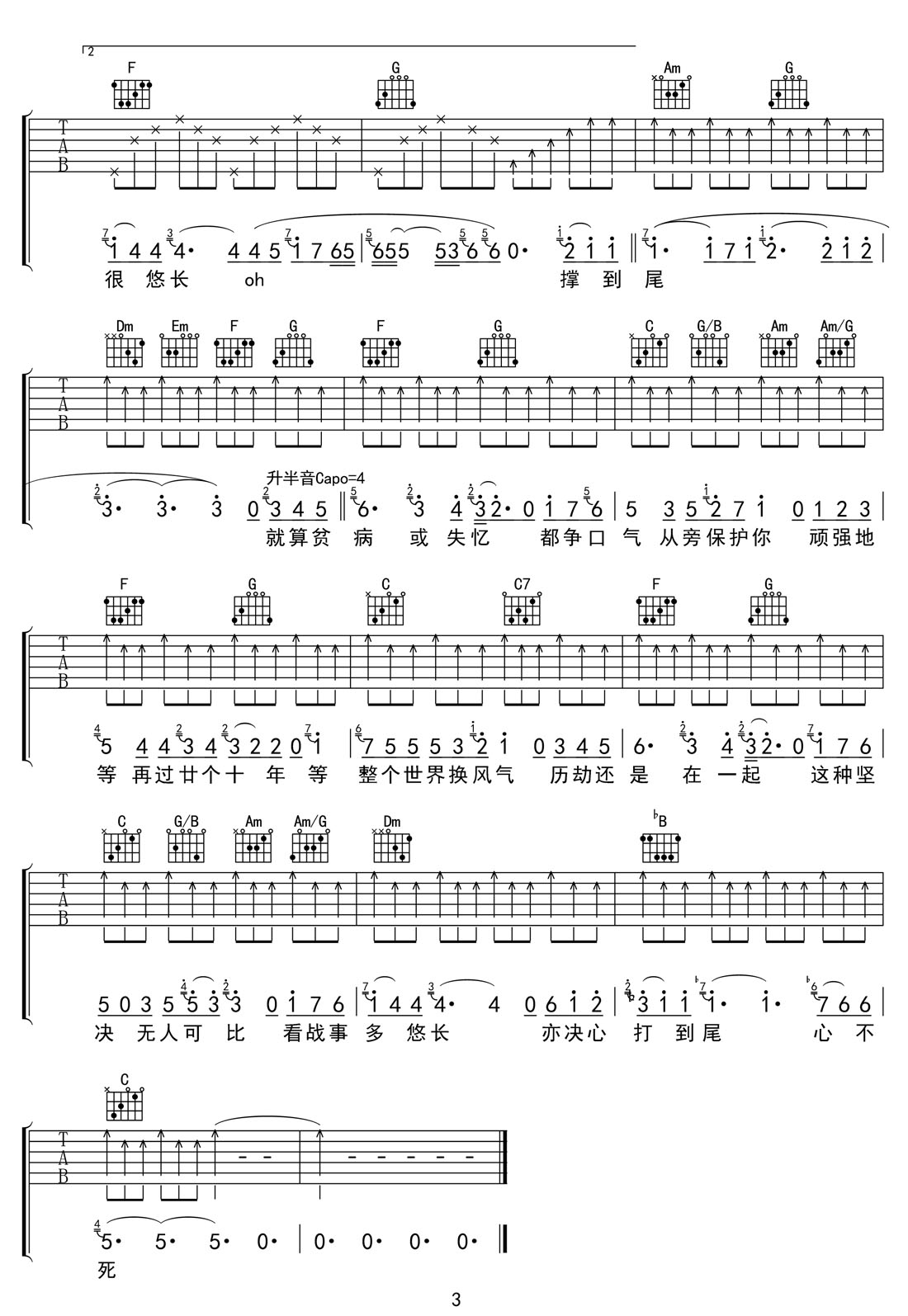 命硬吉他譜_側田_C調和弦彈唱譜_高清完整版_圖譜3