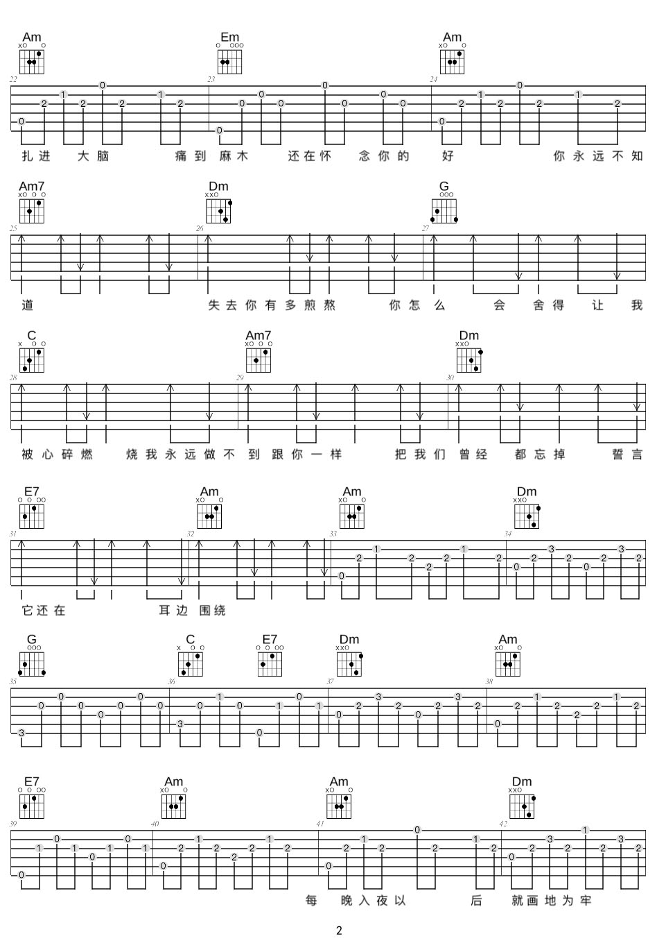 你永遠不知道吉他譜_寧小澤_C調和弦彈唱譜_簡易版_圖譜2