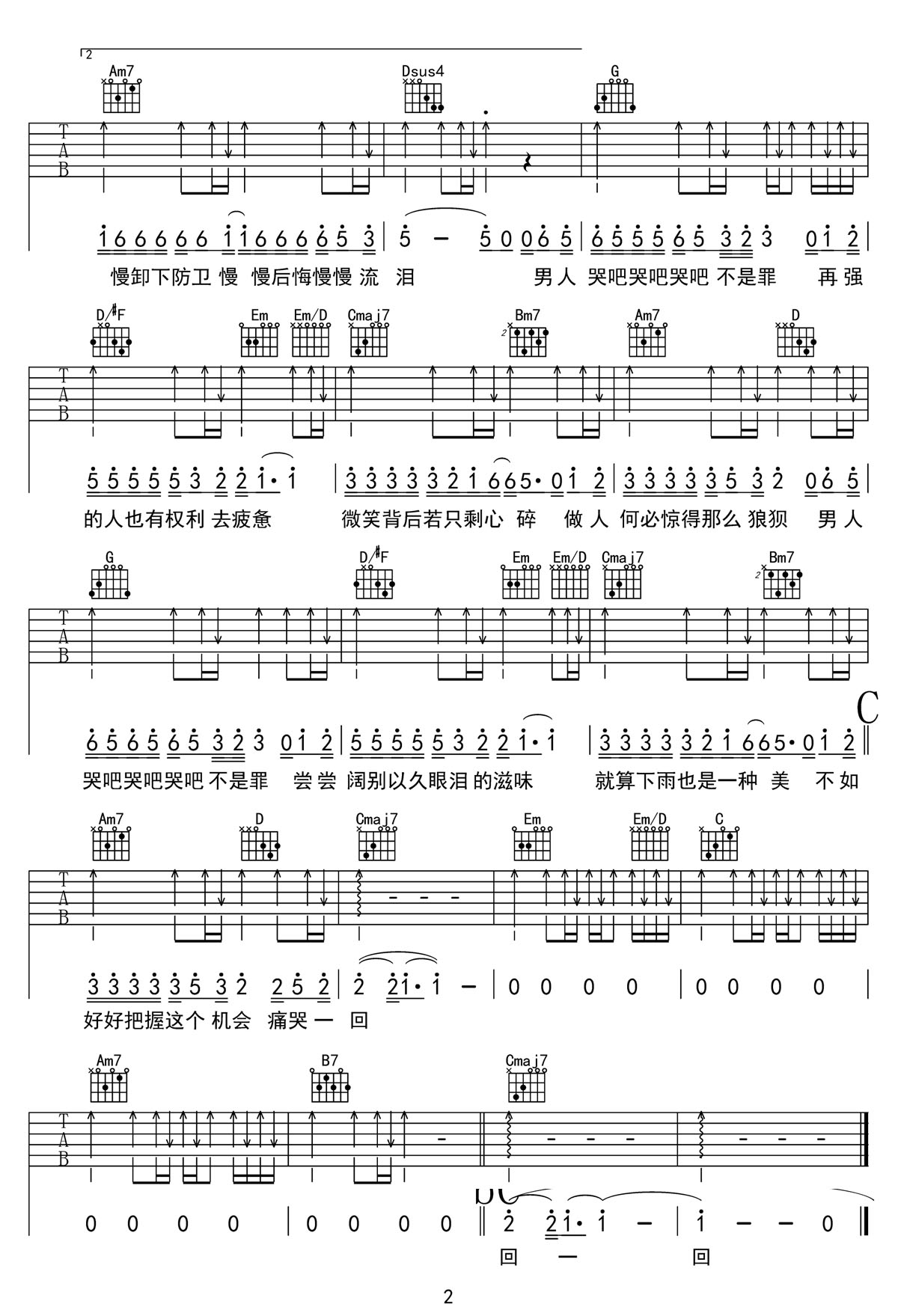 男人哭吧不是罪吉他譜_劉德華_G調(diào)和弦彈唱譜_高清重制版_圖譜2