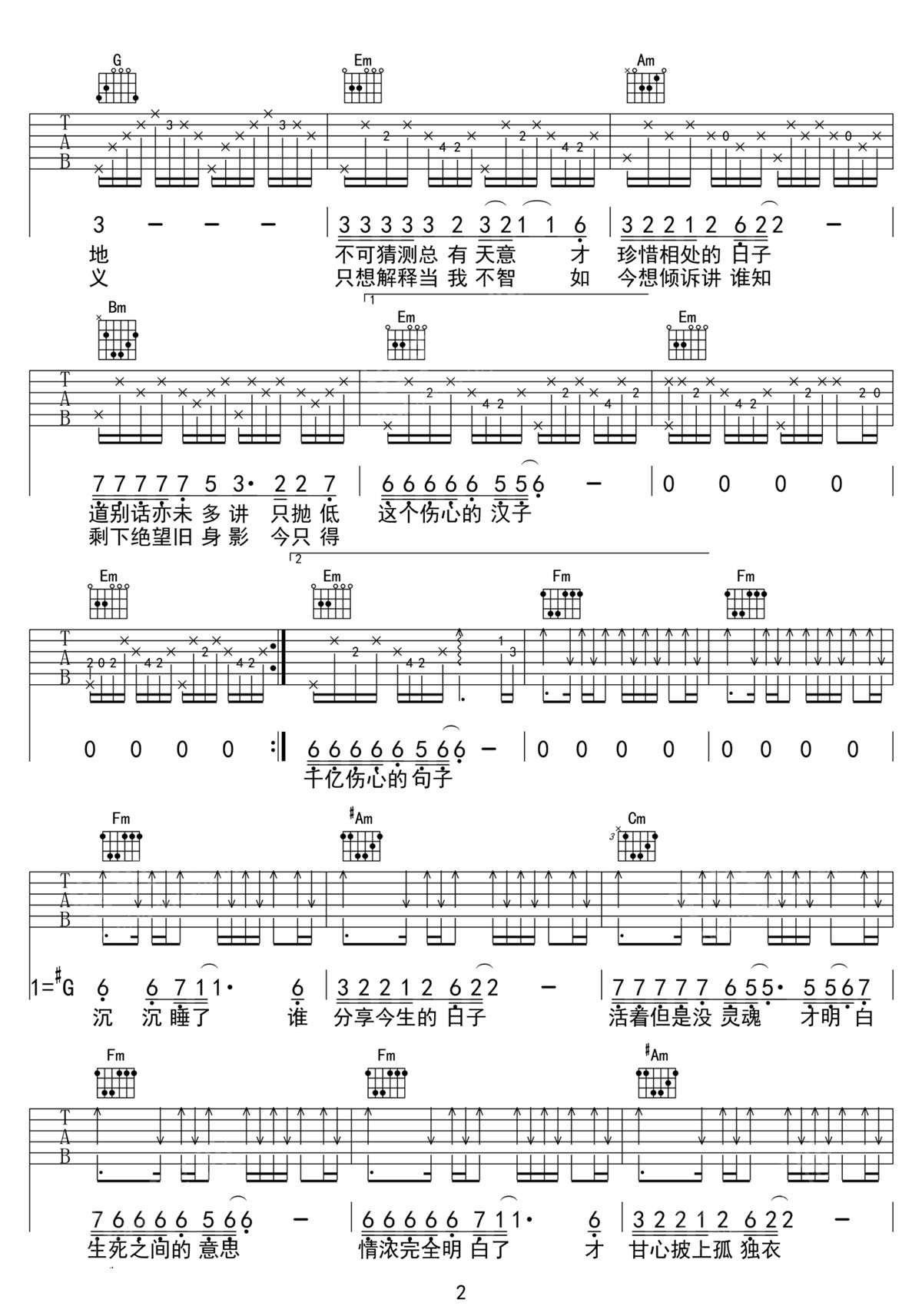 一起走過的日子吉他譜_劉德華_G調(diào)和弦彈唱譜_高清重制版_圖譜2