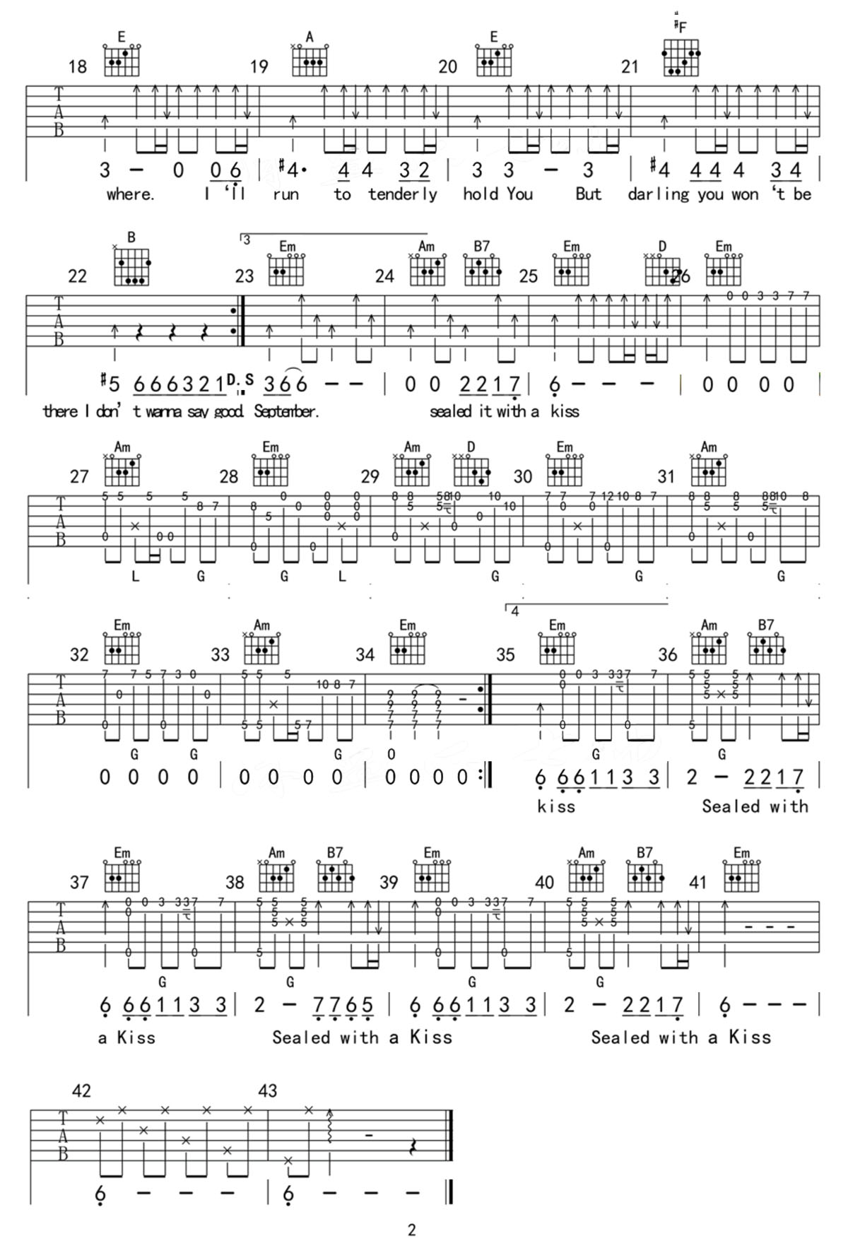 Sealed With A Kiss(以吻封緘)吉他譜_Brian Hyland_G調和弦彈唱譜_世界名曲_圖譜2