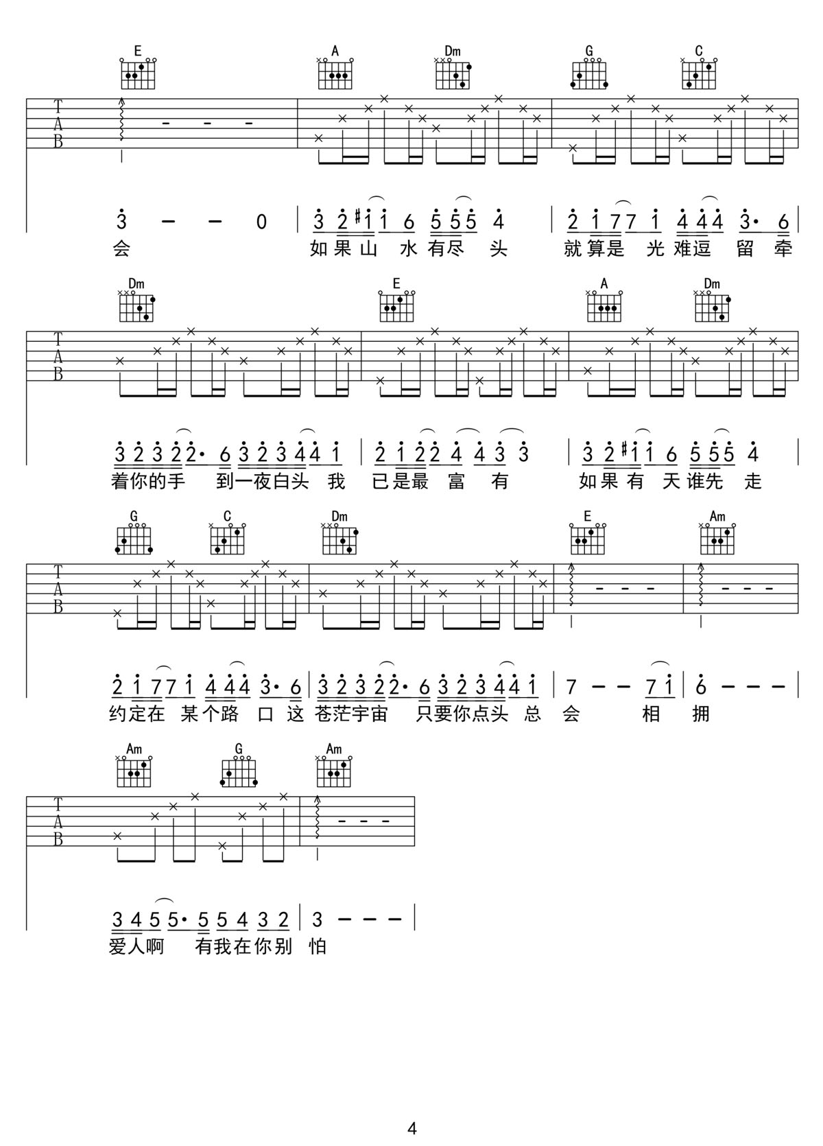 愛人啊吉他譜_張杰_C調(diào)和弦彈唱譜_高清完美版_圖譜4