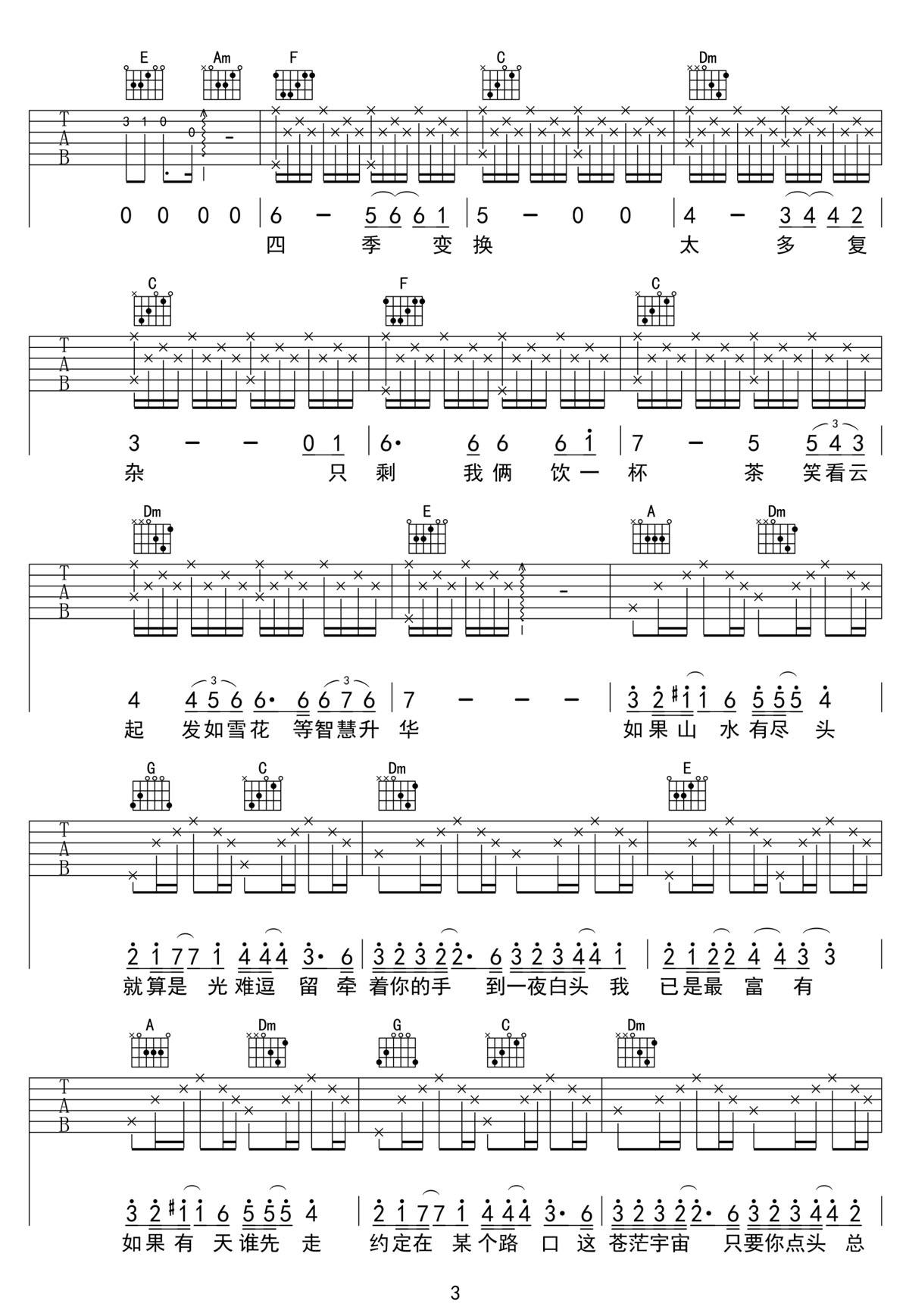 愛人啊吉他譜_張杰_C調(diào)和弦彈唱譜_高清完美版_圖譜3