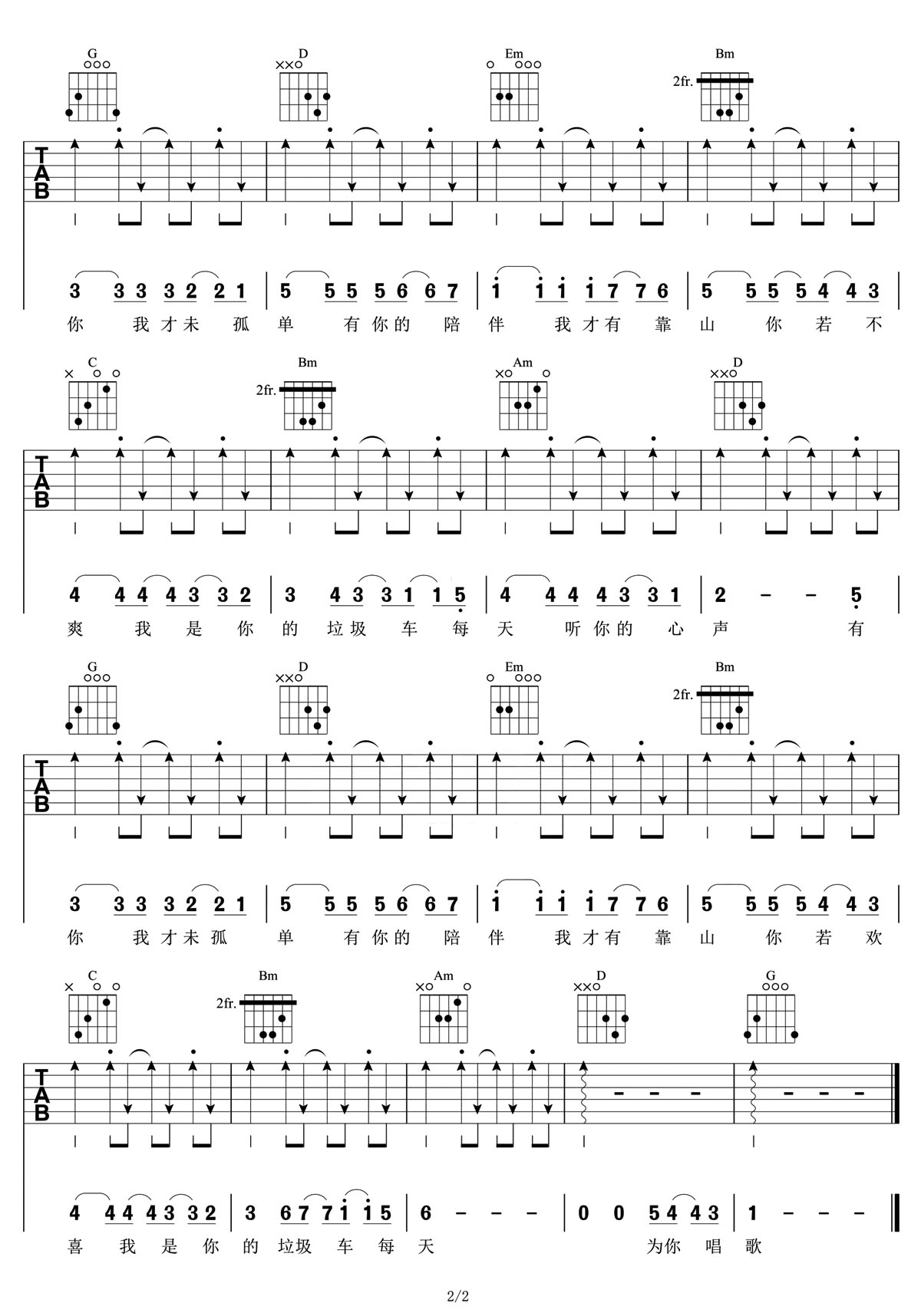 垃圾車吉他譜_五月天_G調和弦彈唱譜_高清新編_圖譜2
