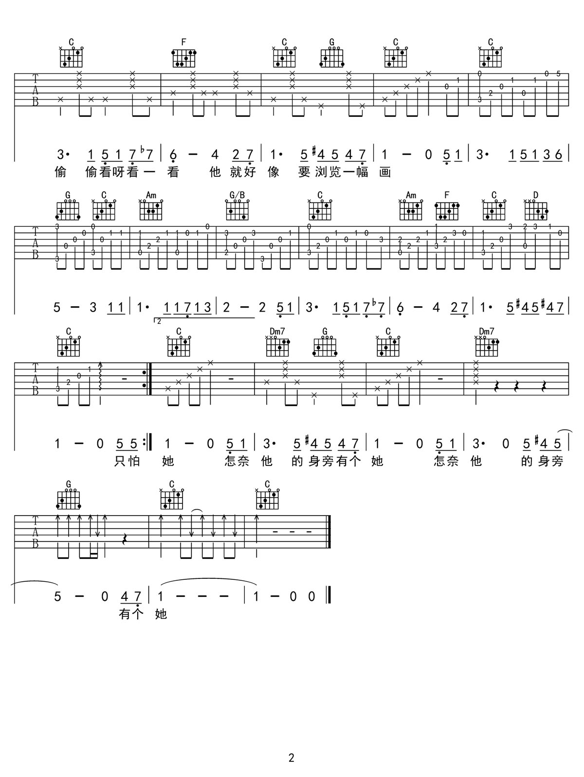心戀吉他譜_閻其兒Jill_C調和弦彈唱譜_老歌新編_圖譜2