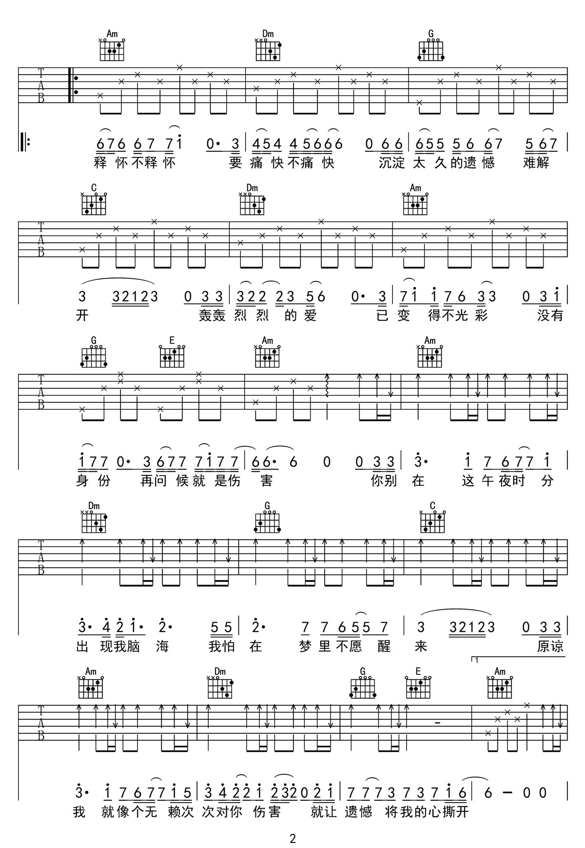 心碎的夢吉他譜_卡帶森林_C調(diào)和弦彈唱譜_完美版帶前奏_圖譜2