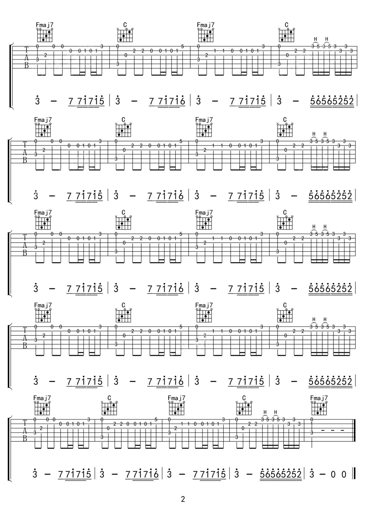 My Sunset吉他譜_feint_C調(diào)指彈/獨(dú)奏譜_原版_圖譜2