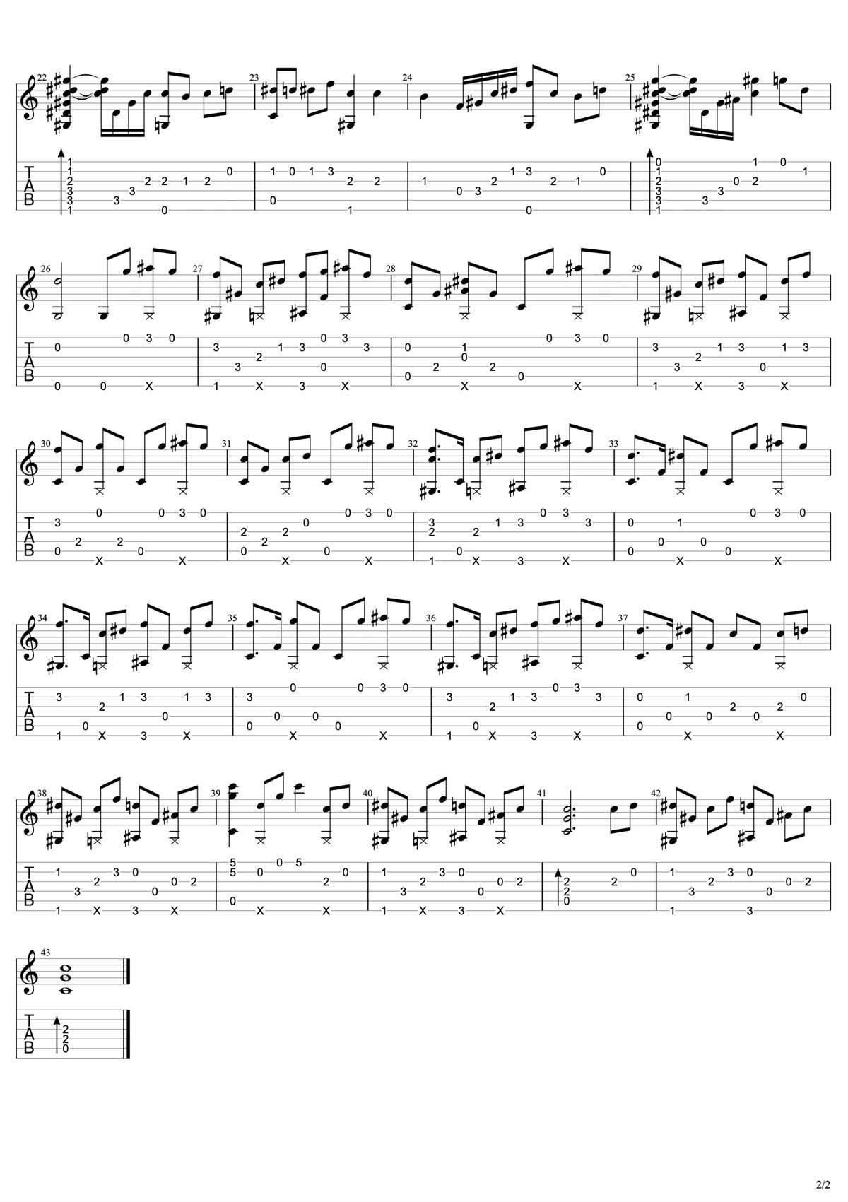 eutopia吉他譜_yoohsic roomz_C調指彈/獨奏譜_原版_圖譜2