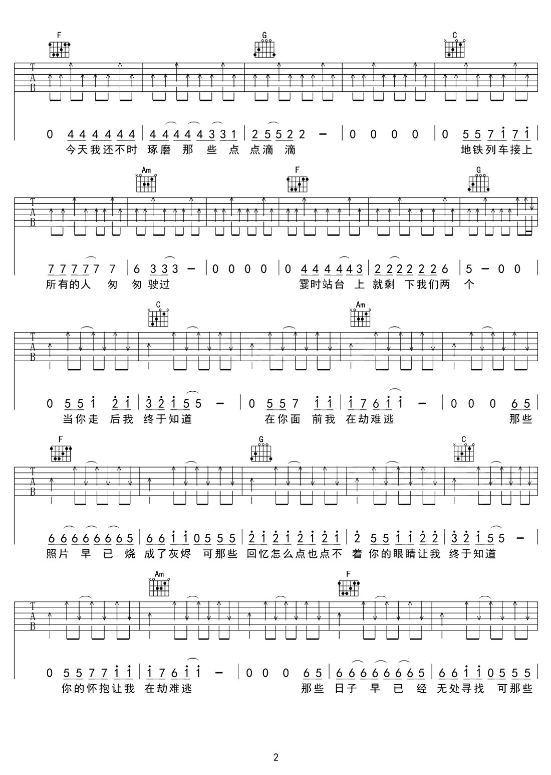 在劫難逃吉他譜_老狼_C調和弦彈唱譜_高清掃弦版_圖譜2