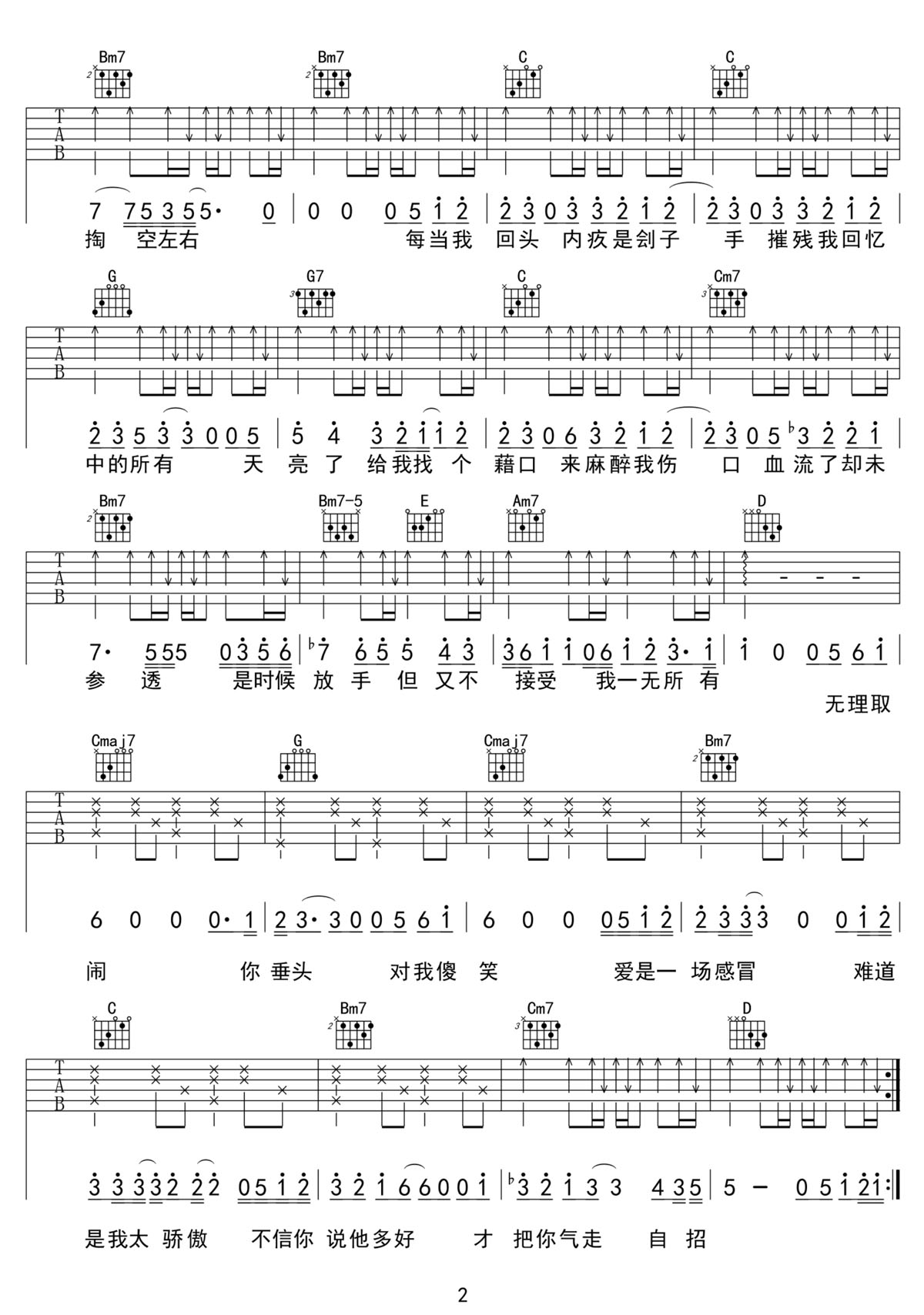 內疚吉他譜_陳奕迅_G調和弦彈唱譜_高清重制版_圖譜2