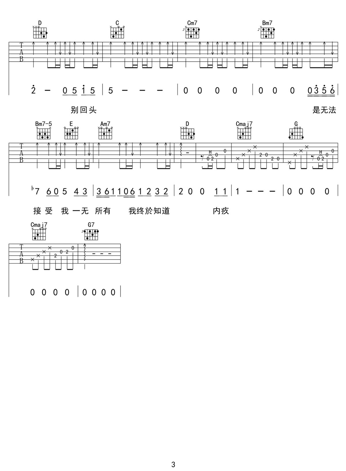 內疚吉他譜_陳奕迅_G調和弦彈唱譜_高清重制版_圖譜3