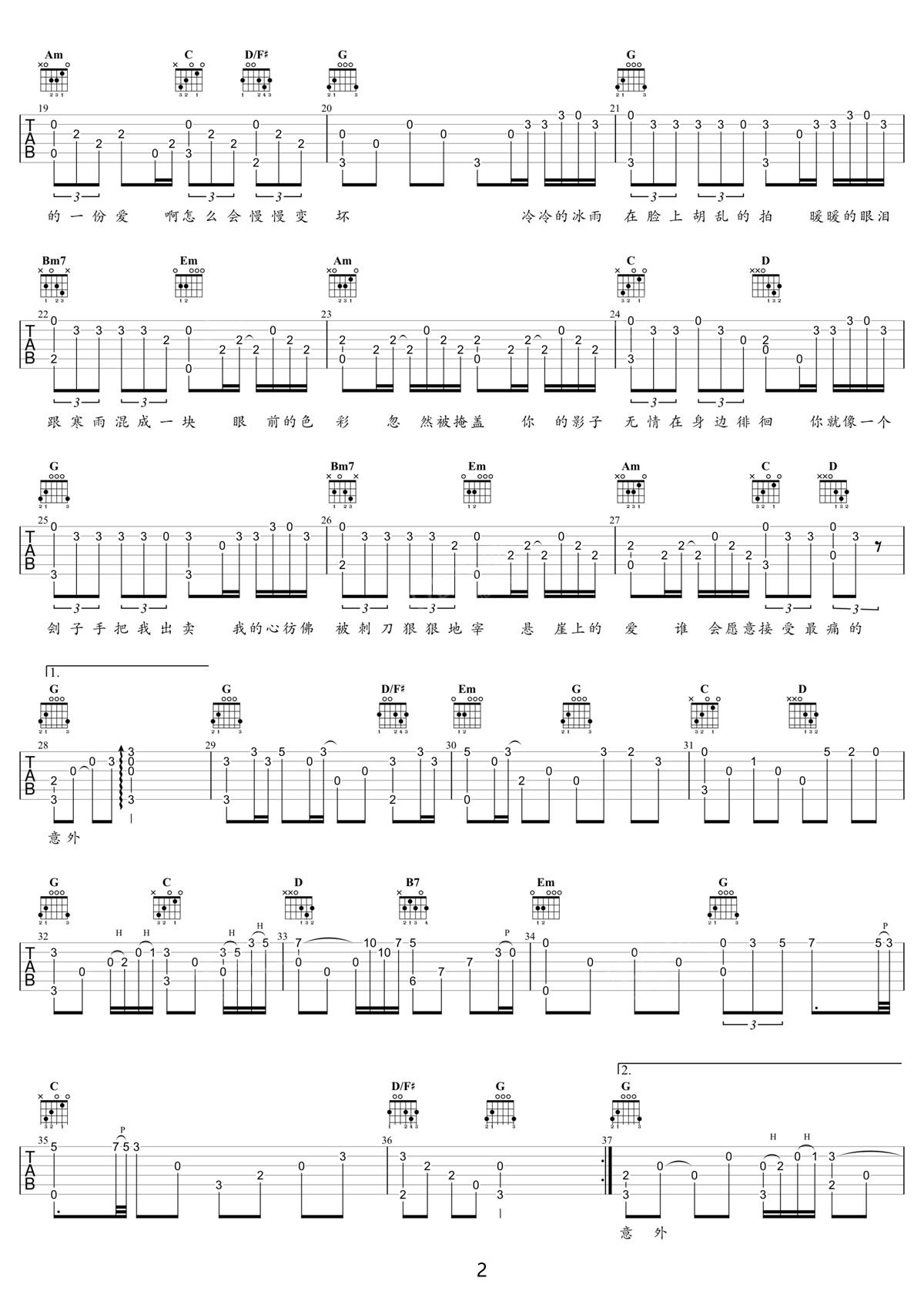 冰雨吉他譜_劉德華_G調(diào)指彈/獨奏譜_老歌新編_圖譜2