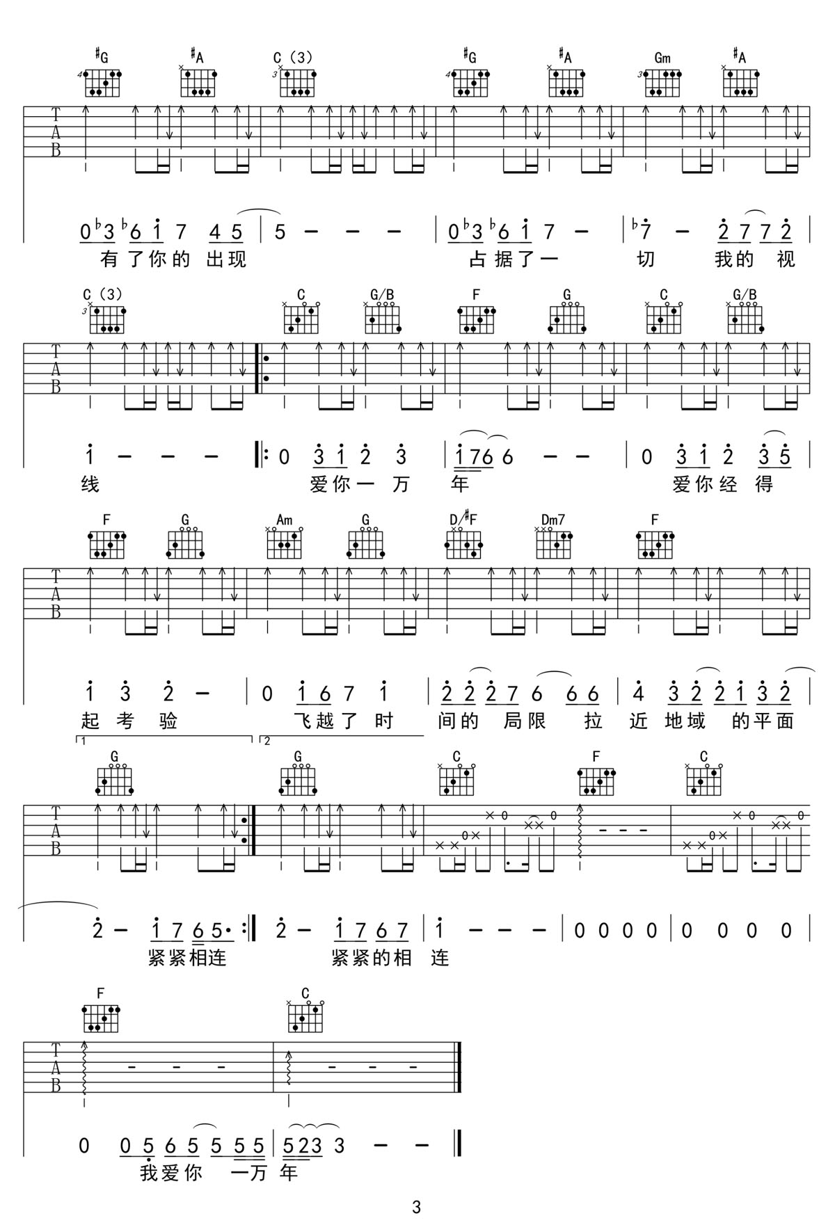 愛你一萬年吉他譜_劉德華_C調和弦彈唱譜_高清重制版_圖譜3