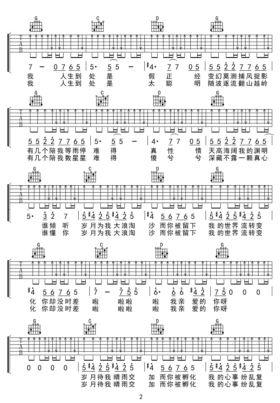 世界上的另一個我吉他譜_阿肆_G調和弦彈唱譜_掃弦版_圖譜2